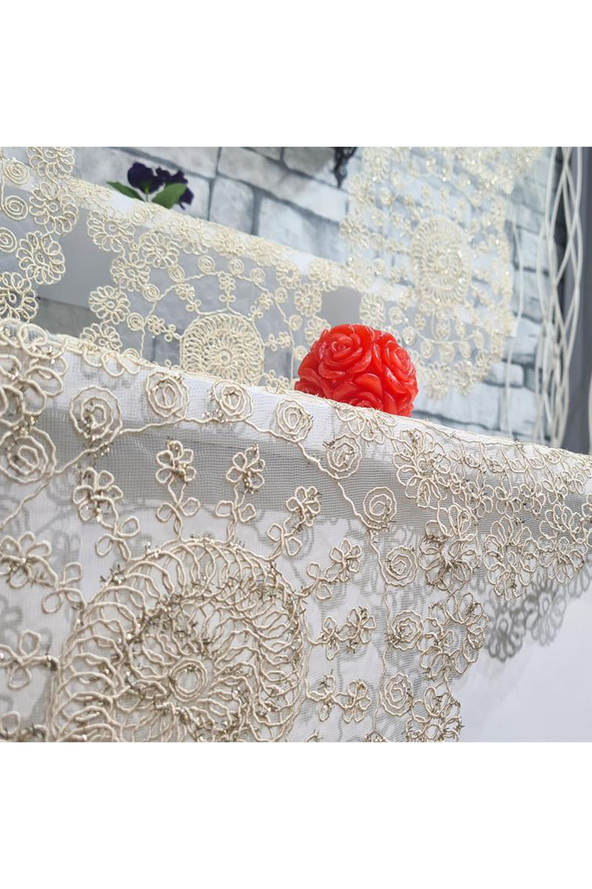 Picture of Çiçek Kordonlu 5 Parça Salon Takımı Cappucino - Gold