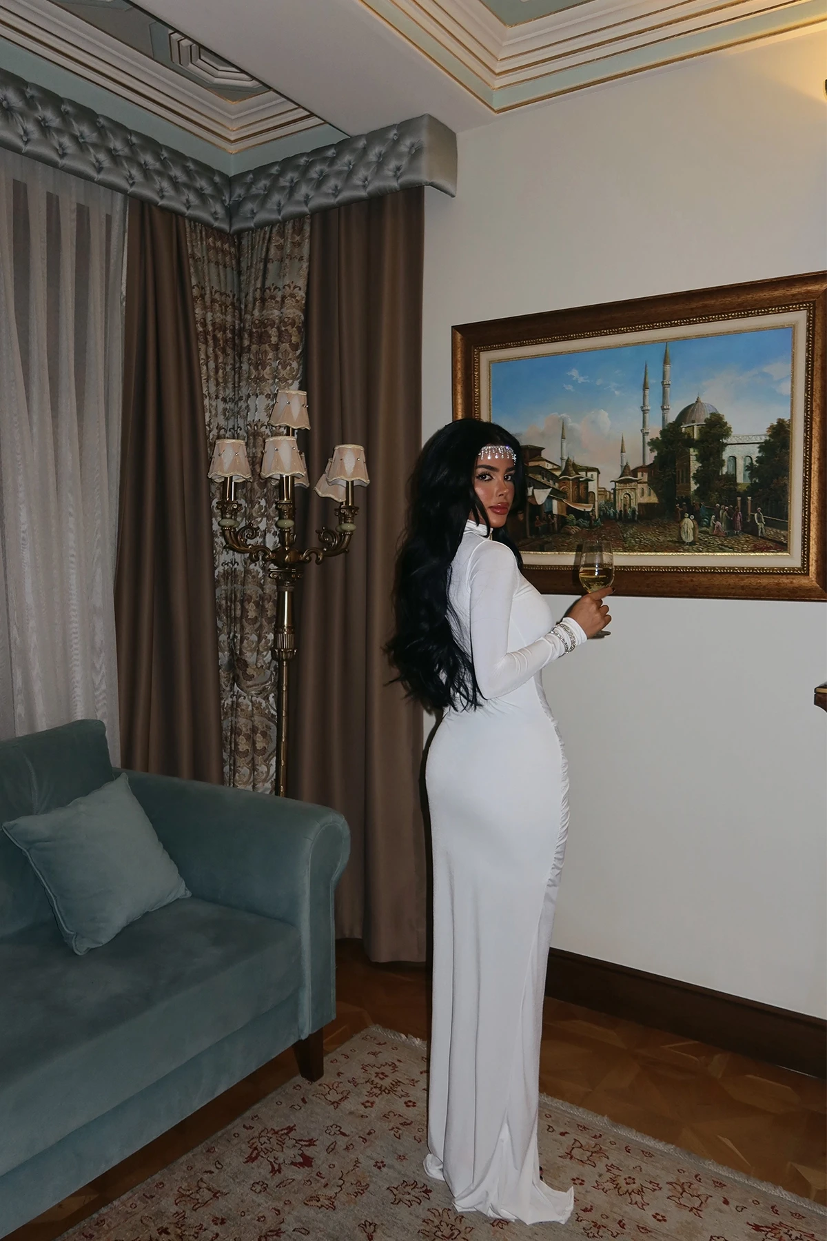 Picture of White Rose Detail Long Dress