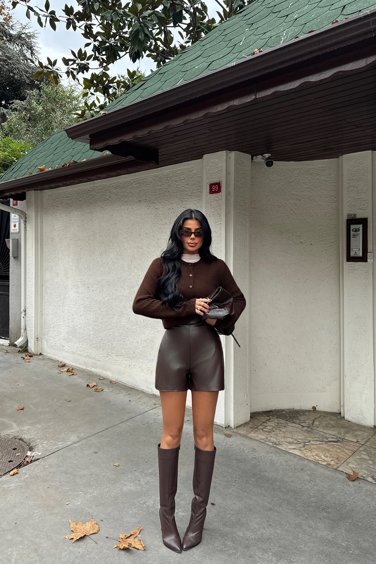 Picture of Brown Zipper Detail Shorts