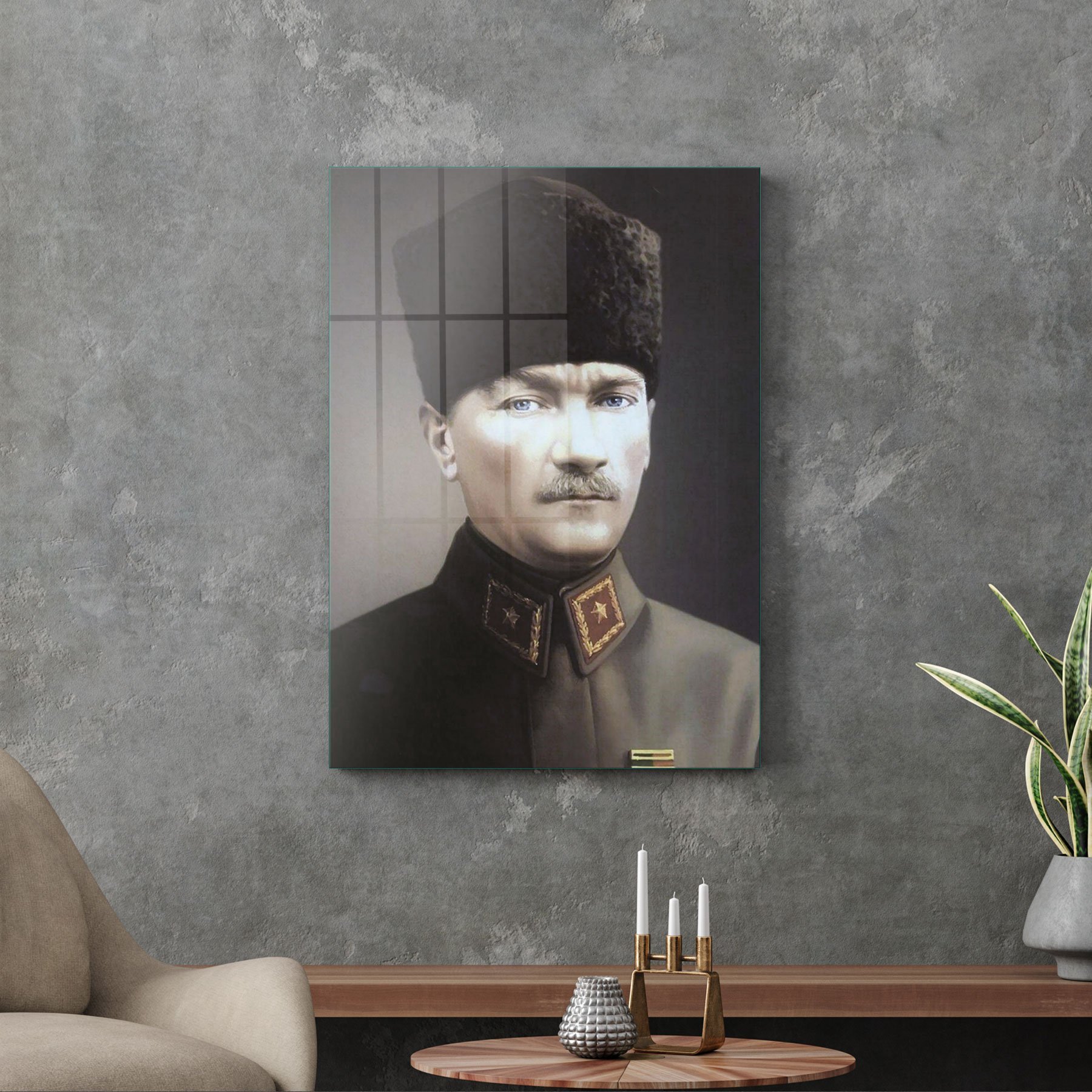 Picture of Decovetro Askeri Üniformalı Atatürk Cam Tablo 50x70 cm