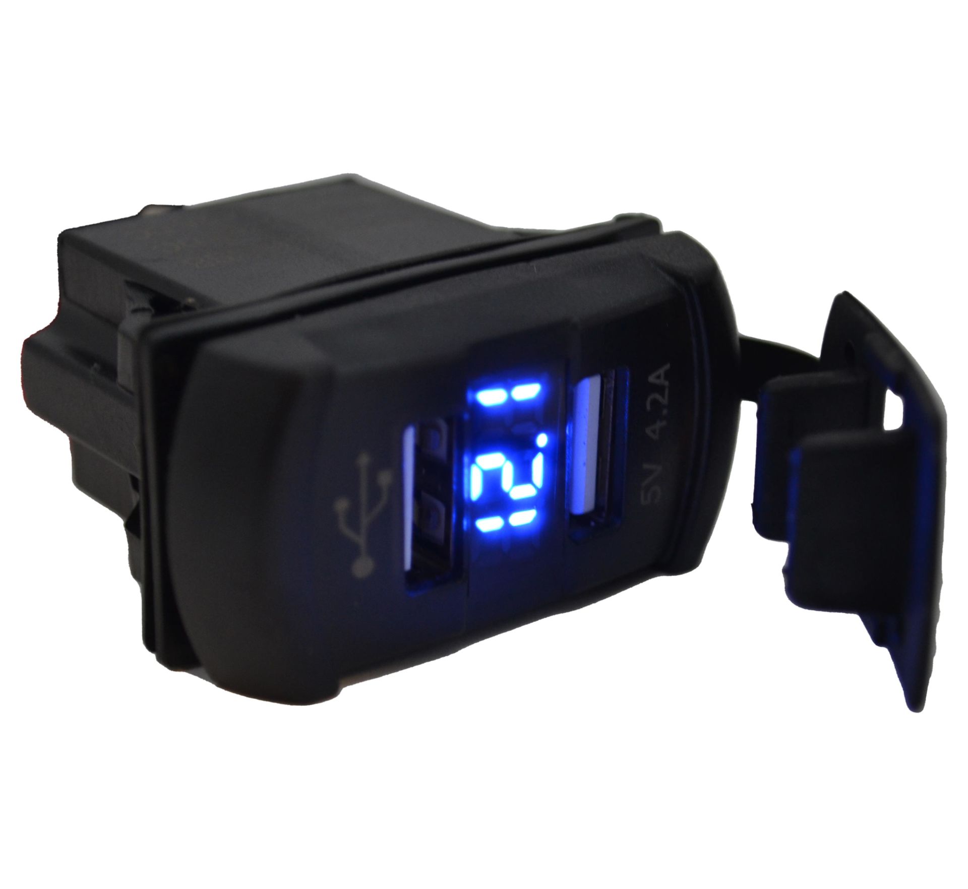 Picture of 12V 24V DC USB 4.2A Şarj Port Voltmetreli Dikdörtgen Mavi Rakam MT-UM01