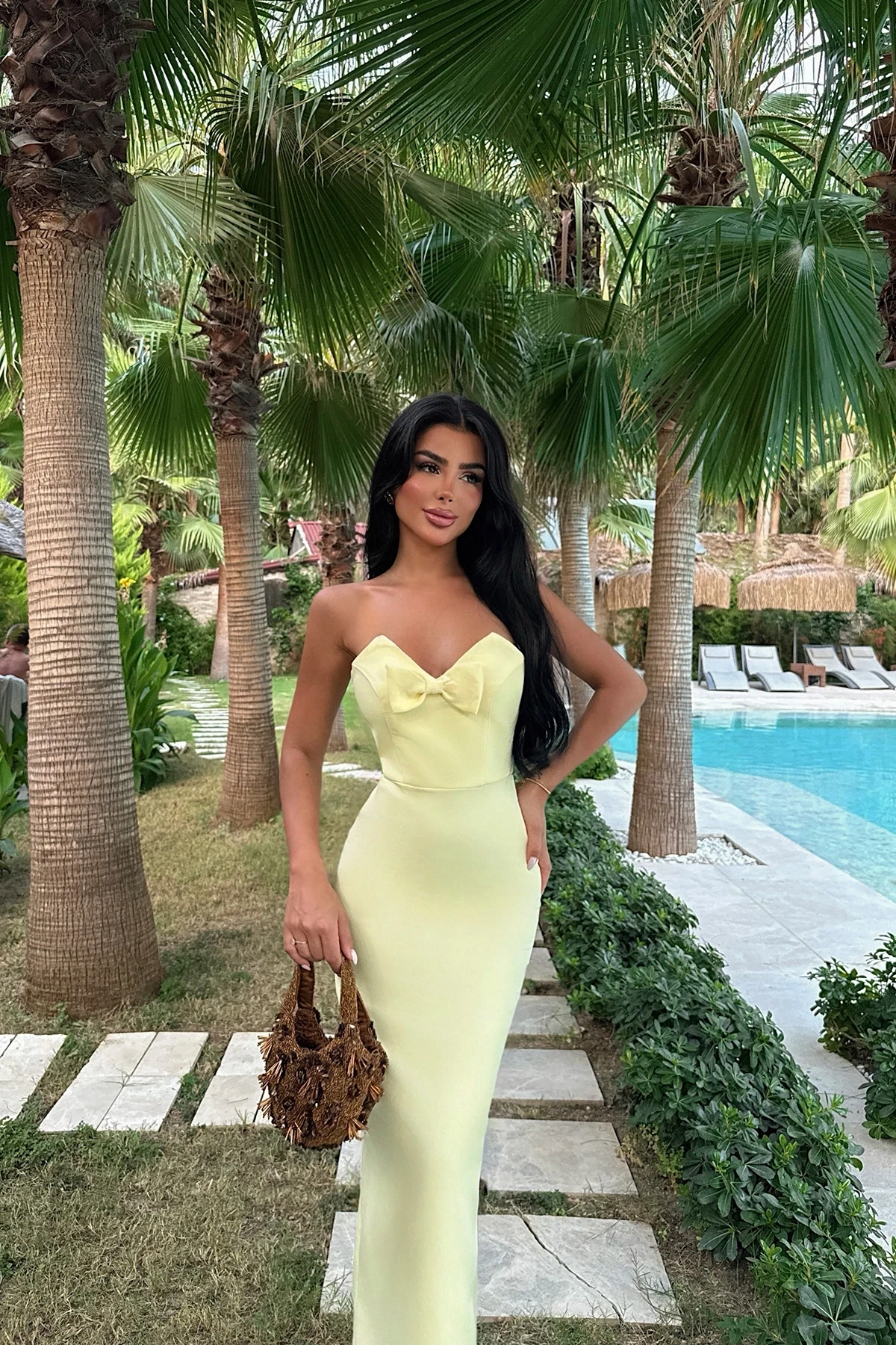 Picture of Yellow Bow Detail Strapless Dress