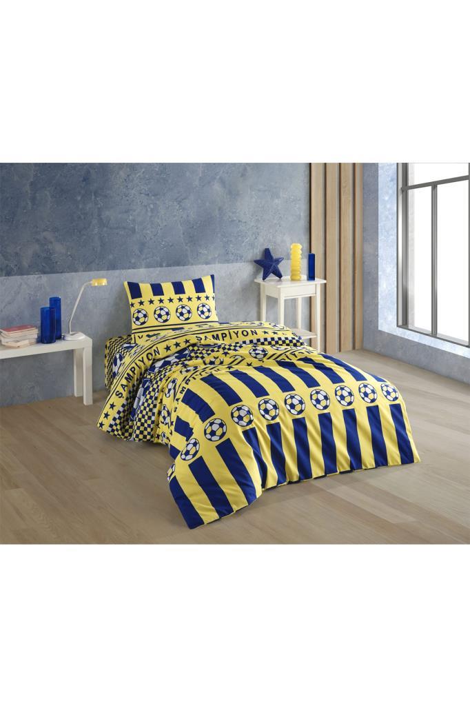 Picture of Sarı Lacivert Taraftar Desenli Çift Kişilik Nevresim Takımı