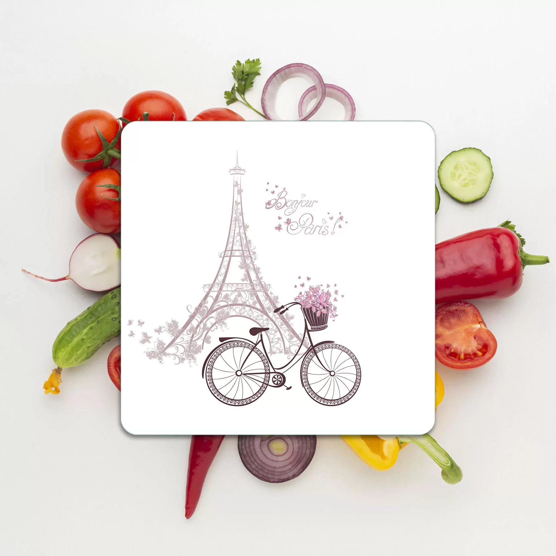 Picture of Decovetro Cam Kesme Tahtası ve Sunumluk Kare Bonjour Paris 30x30 Cm