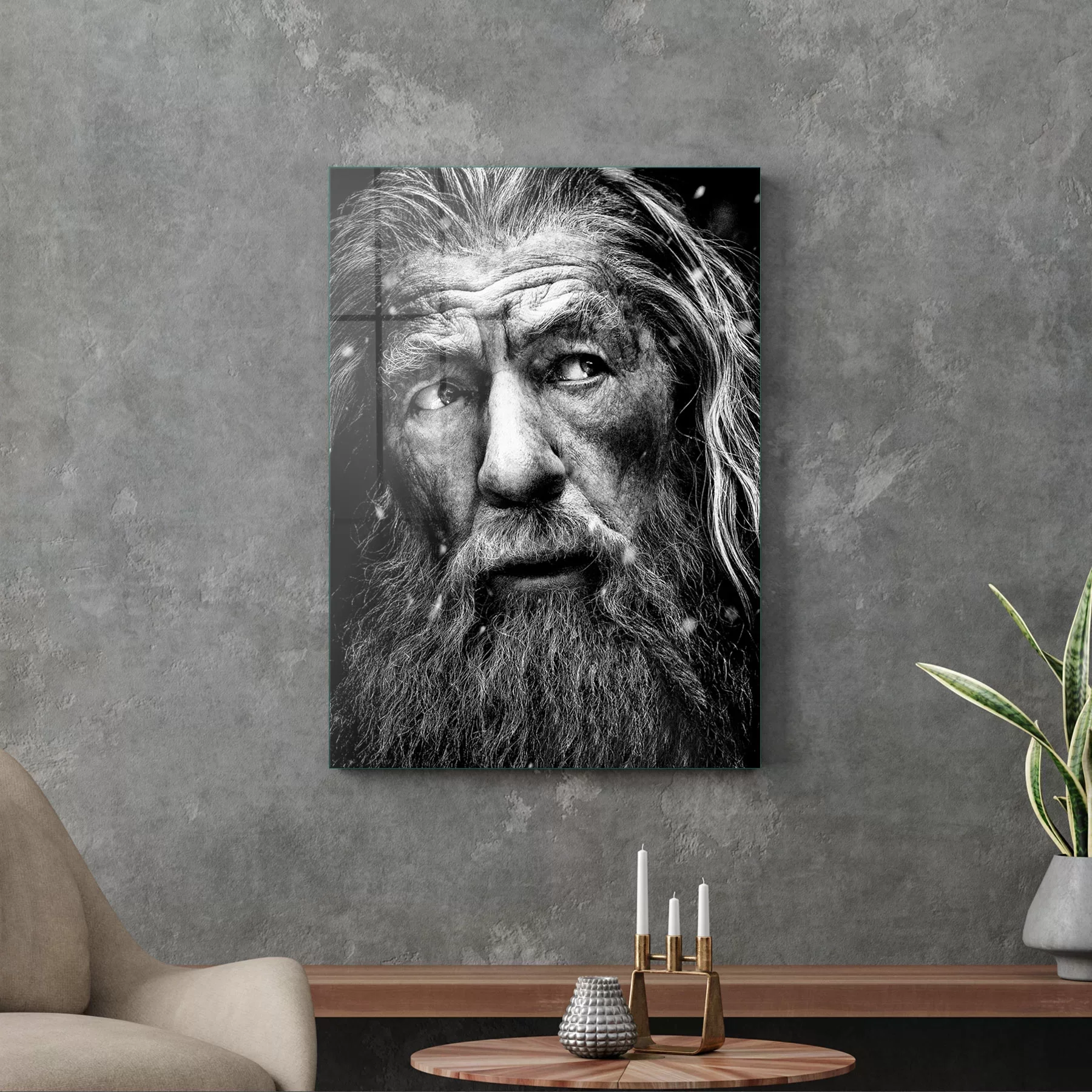 Picture of Decovetro Cam Tablo Siyah Beyaz Gandalf 30x40 cm