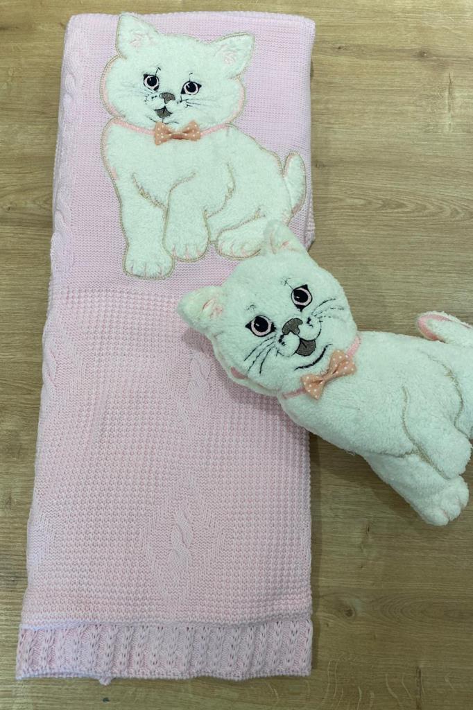 Picture of Oyuncak Hediyeli Bebek Triko Battaniye 90x90 Cm Pembe