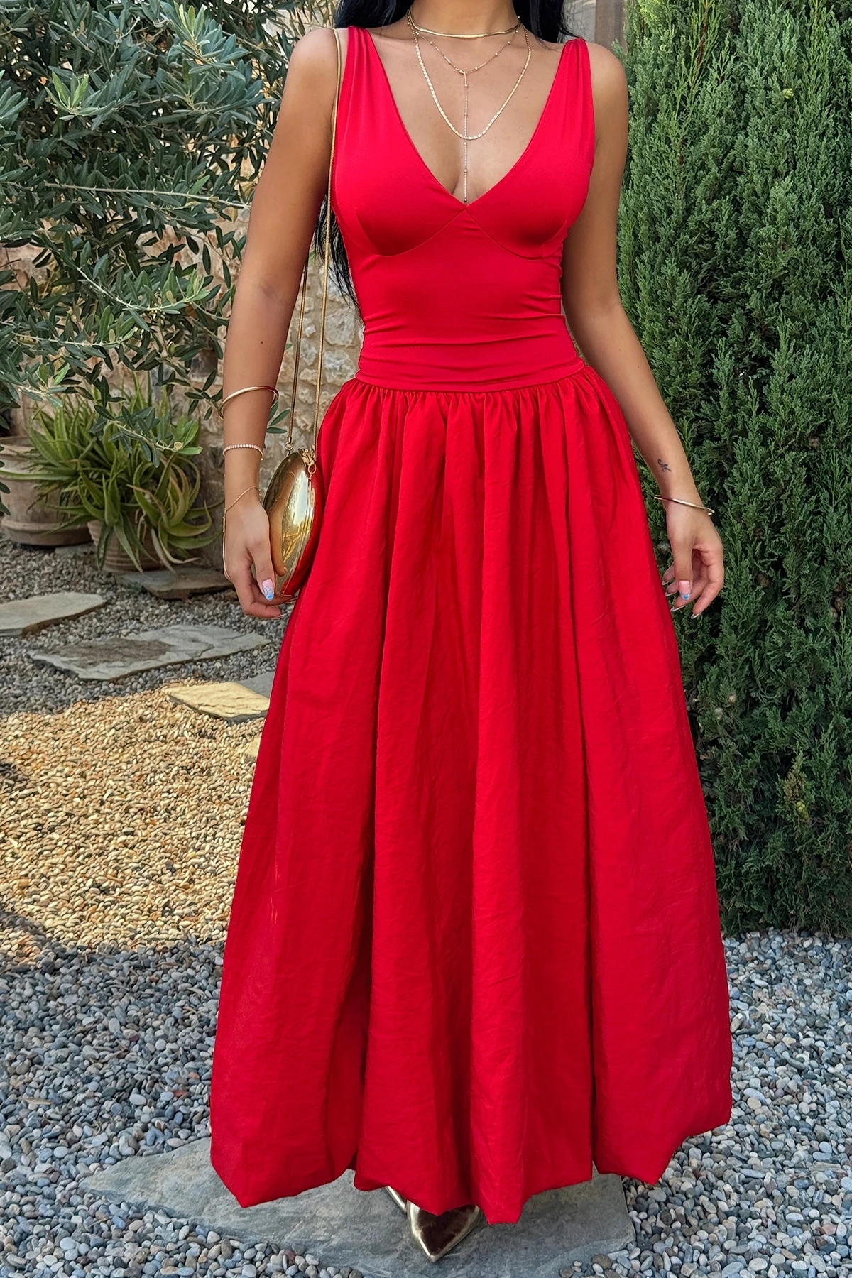 Picture of Red Amara Long Balloon Dress