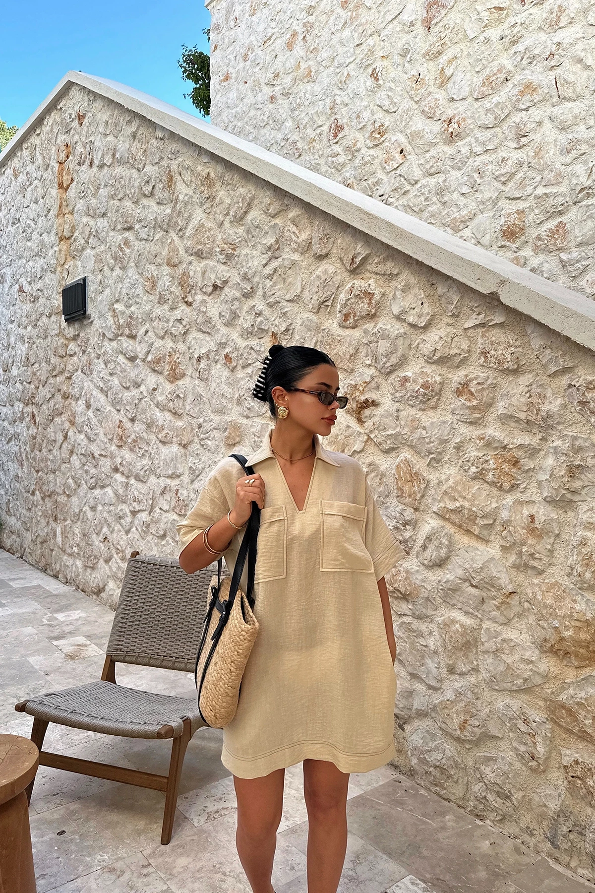 Picture of Beige Tilda Linen Shirt Dress