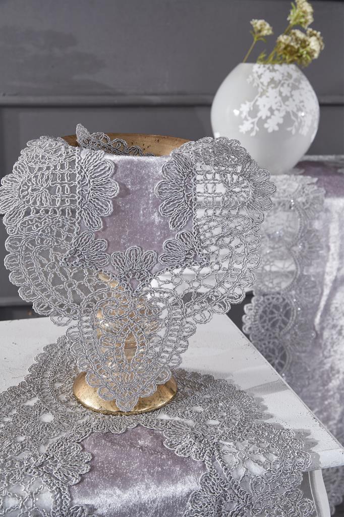 Picture of Fransız Güpürlü Kadife Luna Salon Takımı 5 Parça Gri