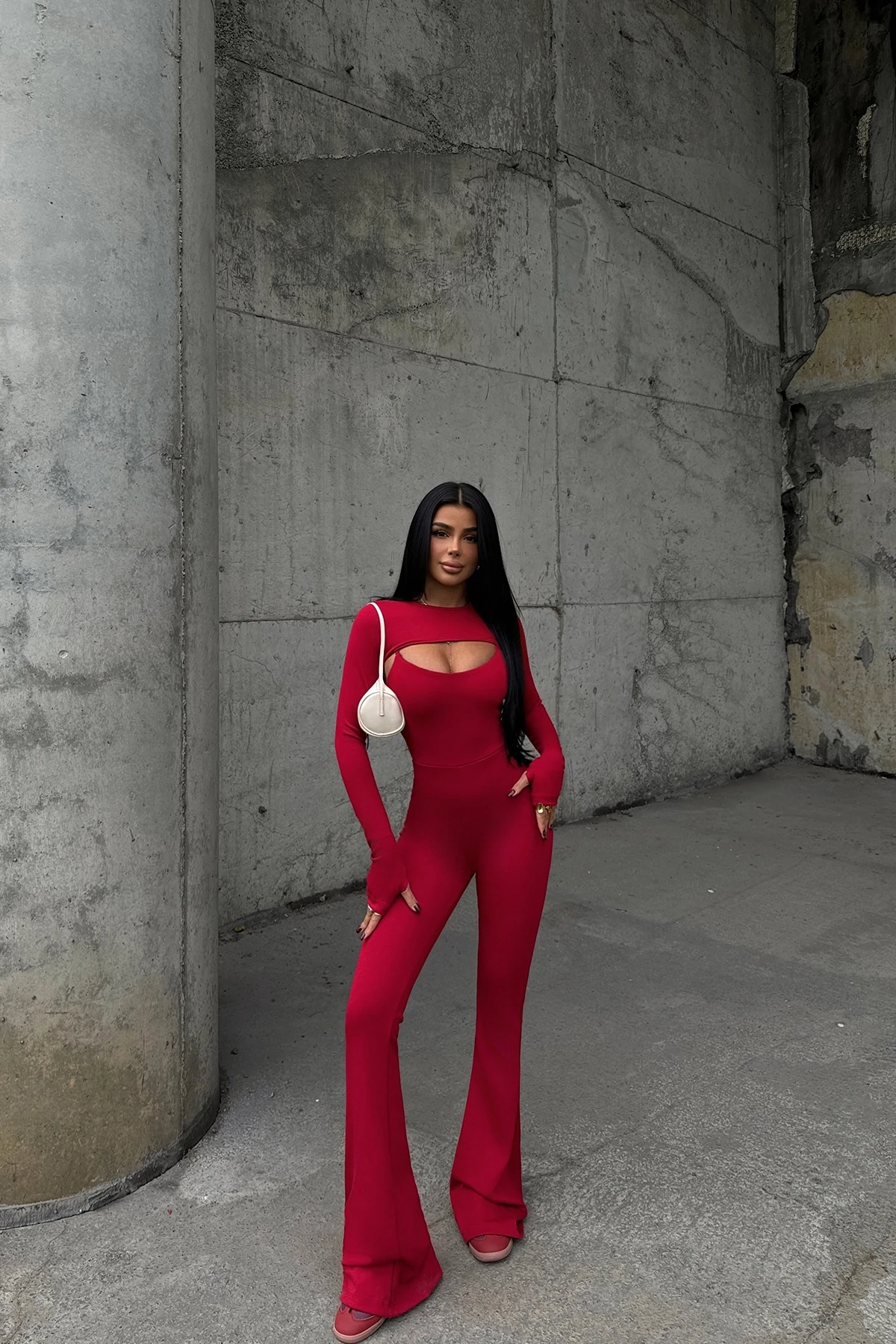 Picture of Red Window Detail Jumpsuit