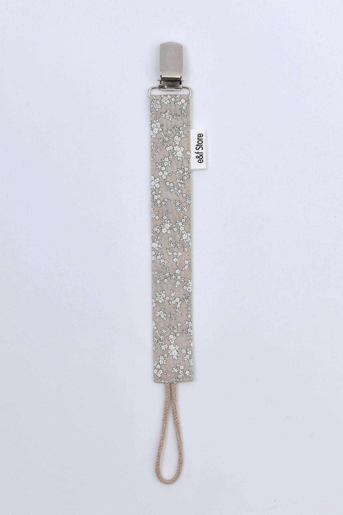 Picture of Pamuk Kumaşlı Emzik Zinciri – Taş Rengi Çiçekli