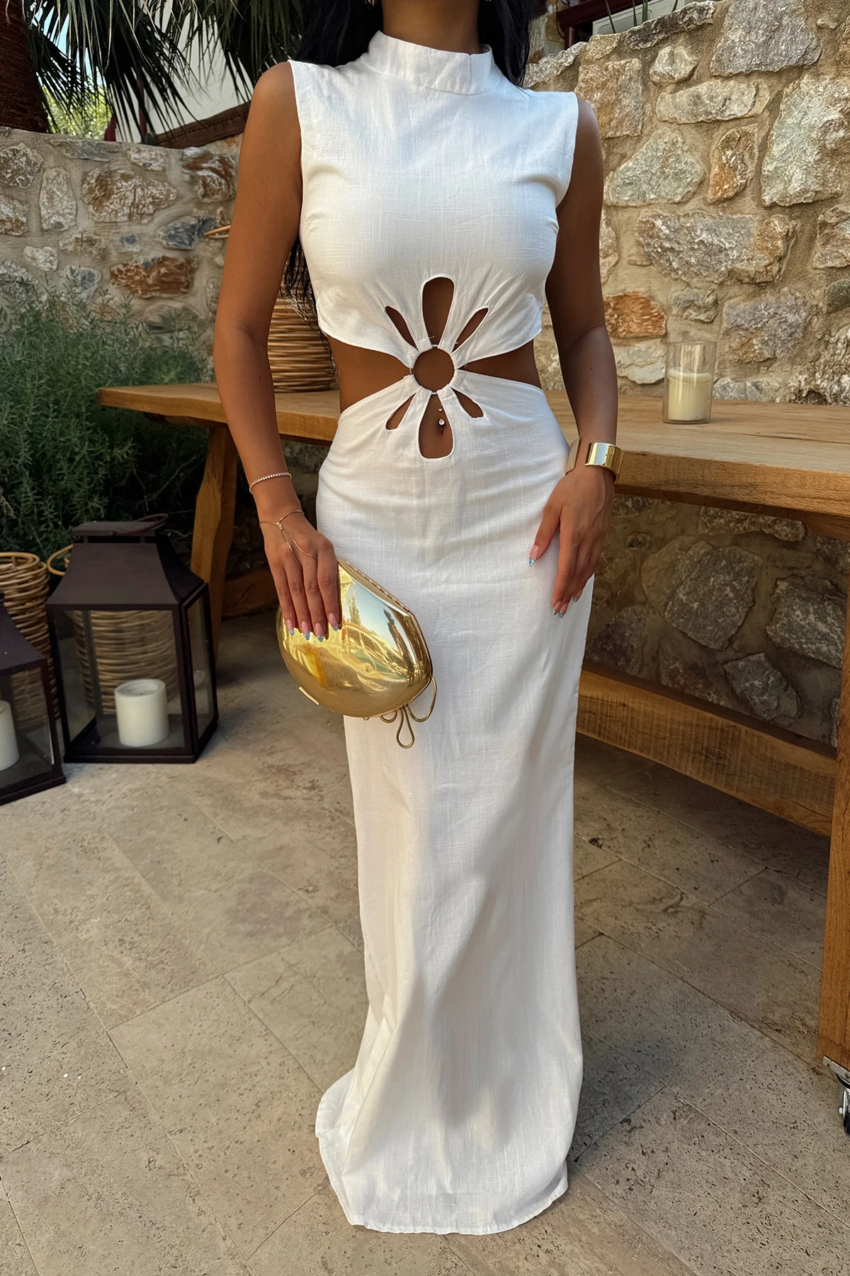 Picture of White Lavin Linen Long Dress