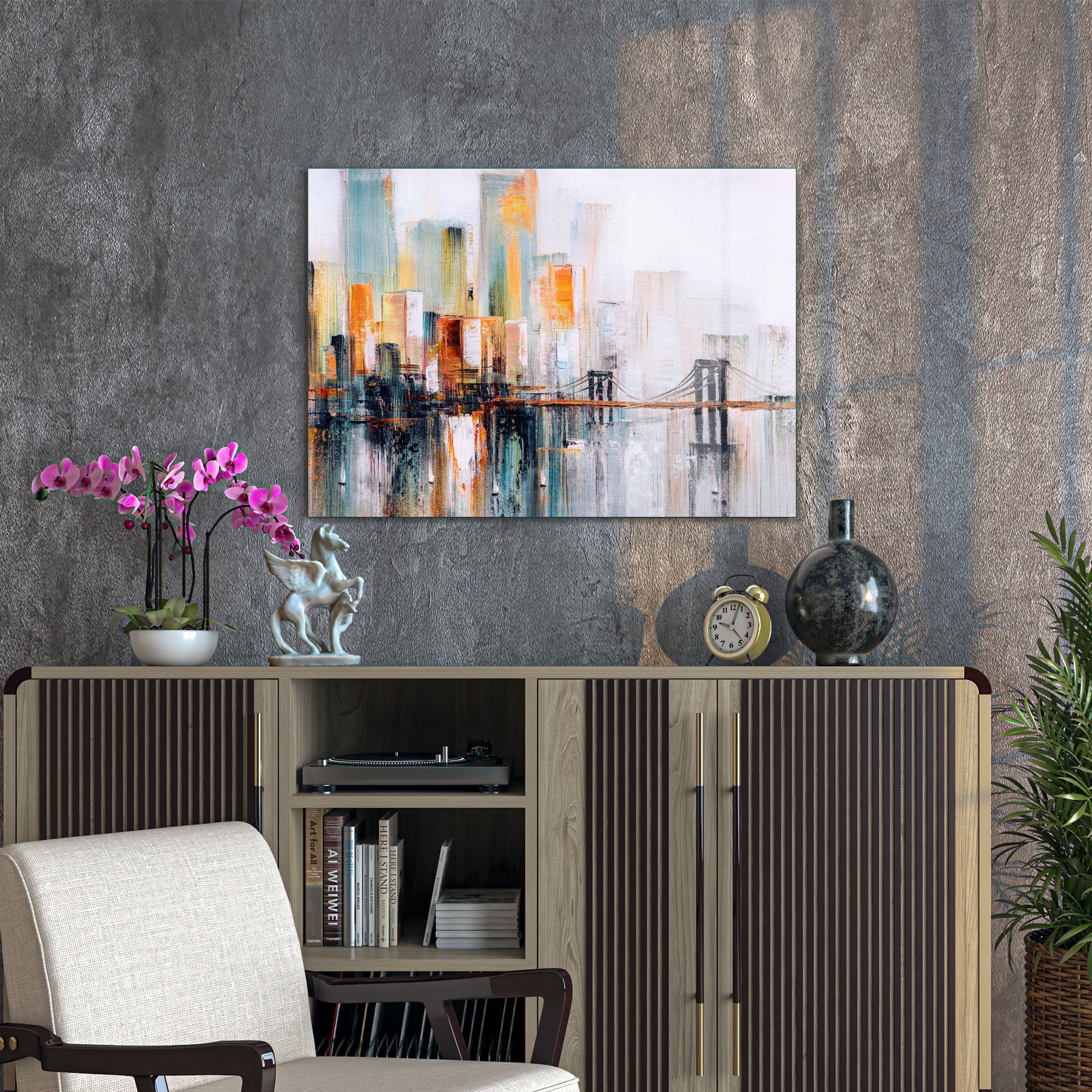 Picture of Decovetro Cam Tablo Yağlı Boya Renkli Şehir Manzarası 70x100 cm