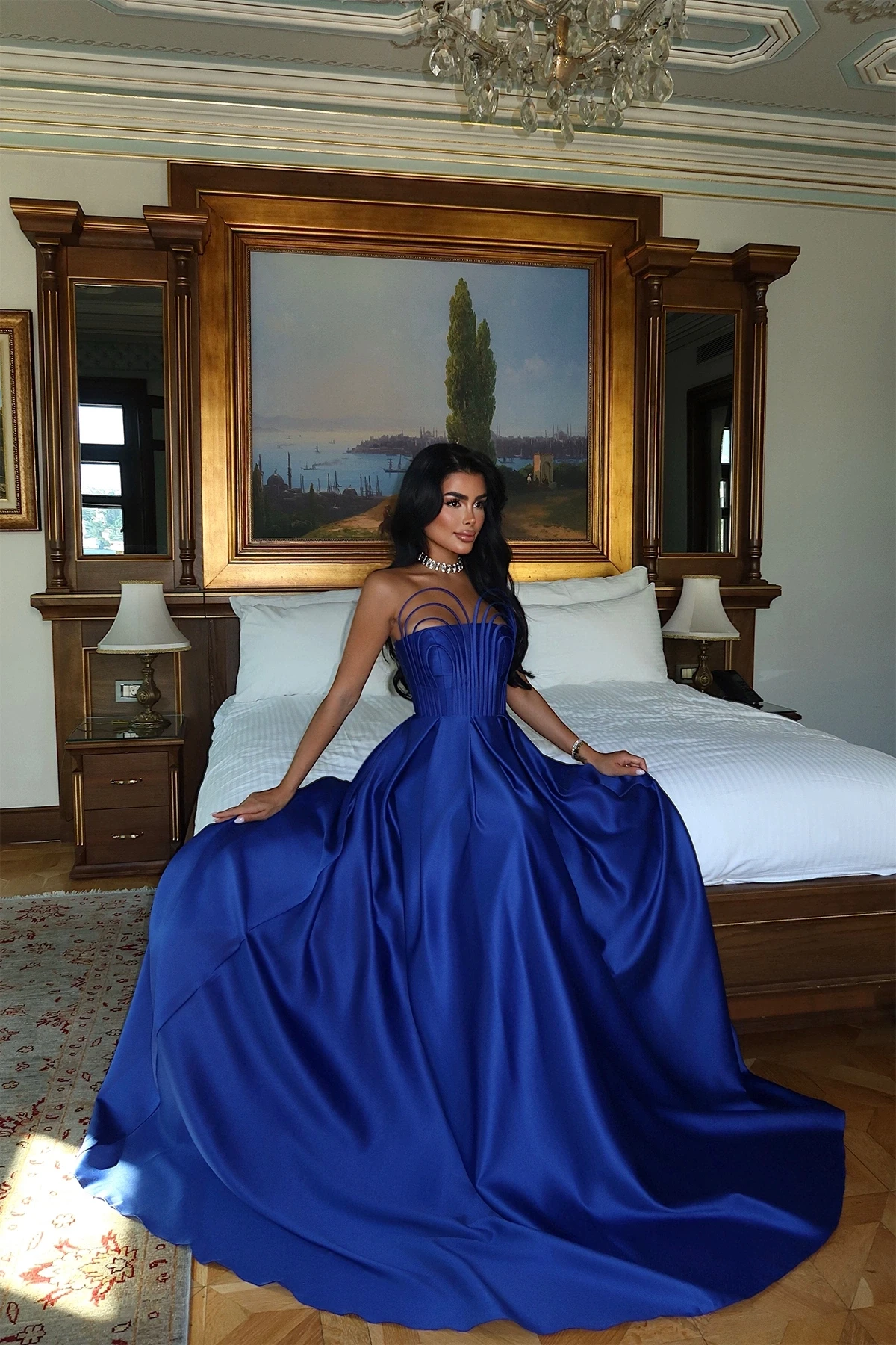 Picture of Strapless Long Evening Dress in Saxe