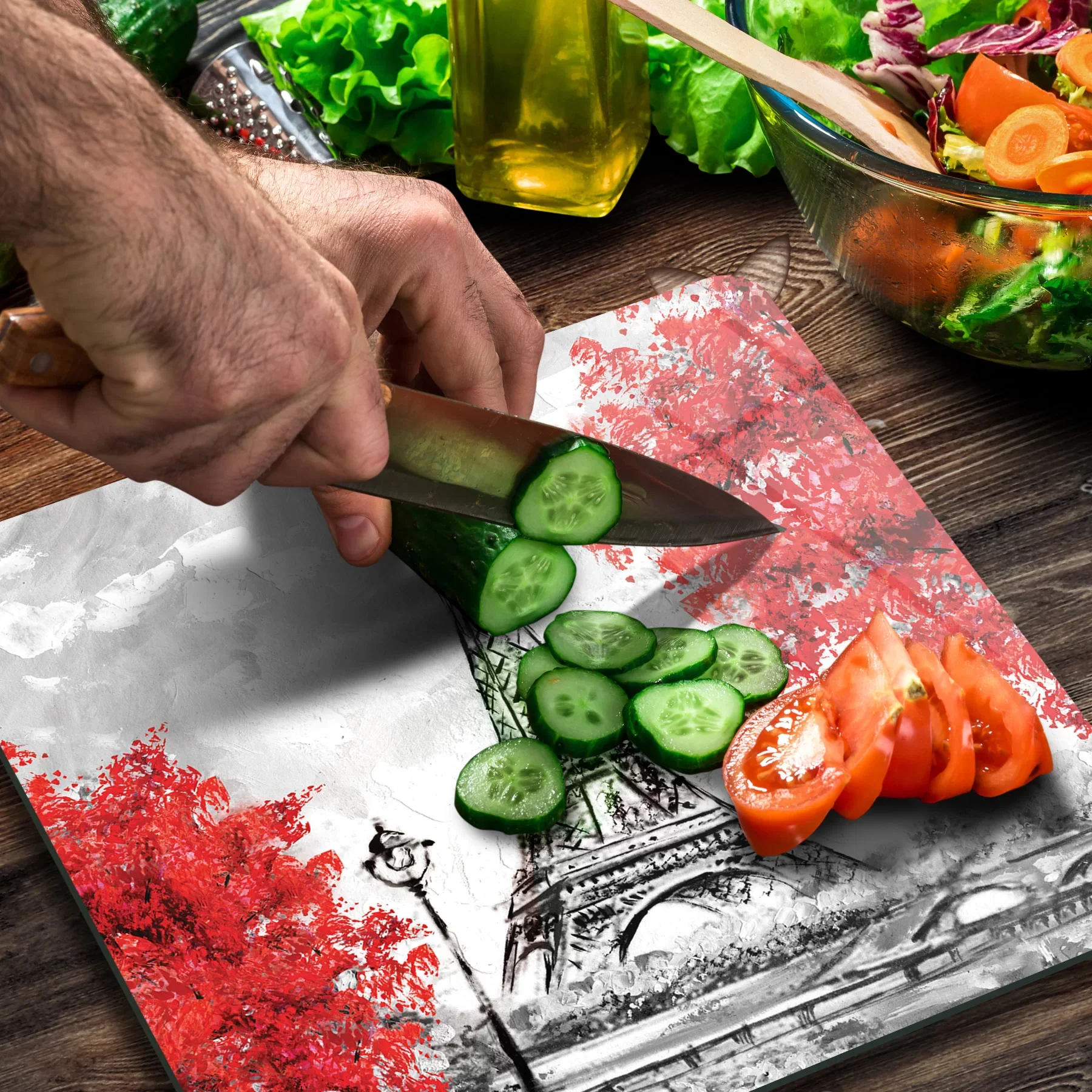 Picture of Decovetro Cam Kesme Tahtası ve Sunumluk Kare Paris Eyfel Desenli 30x30 Cm