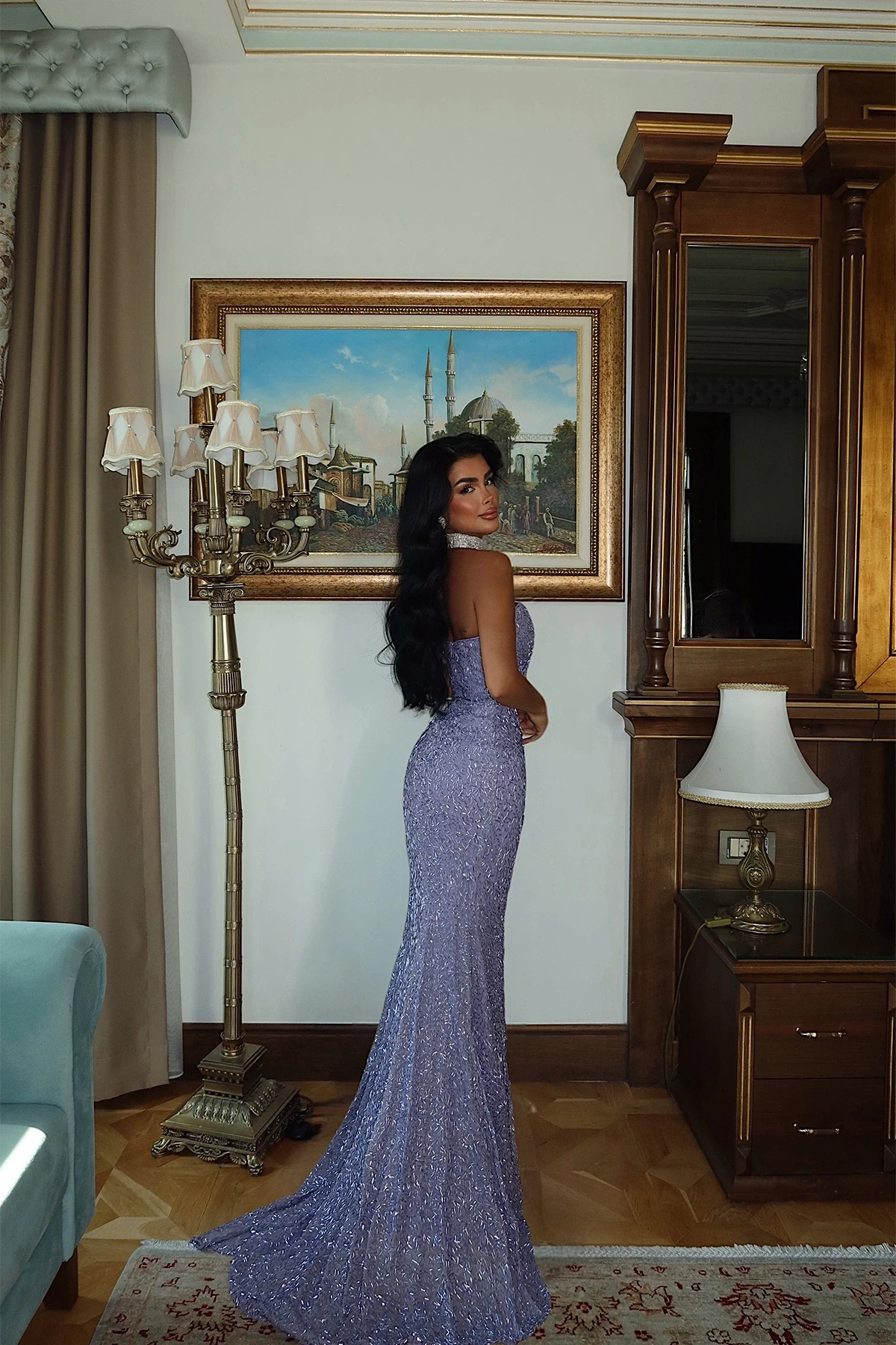 Picture of Purple Glittery Strapless Dress