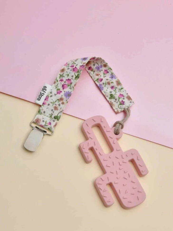 Picture of İkinci Şans - Pamuk Kumaşlı Emzik Zinciri – Çiçek Desenli Ekru