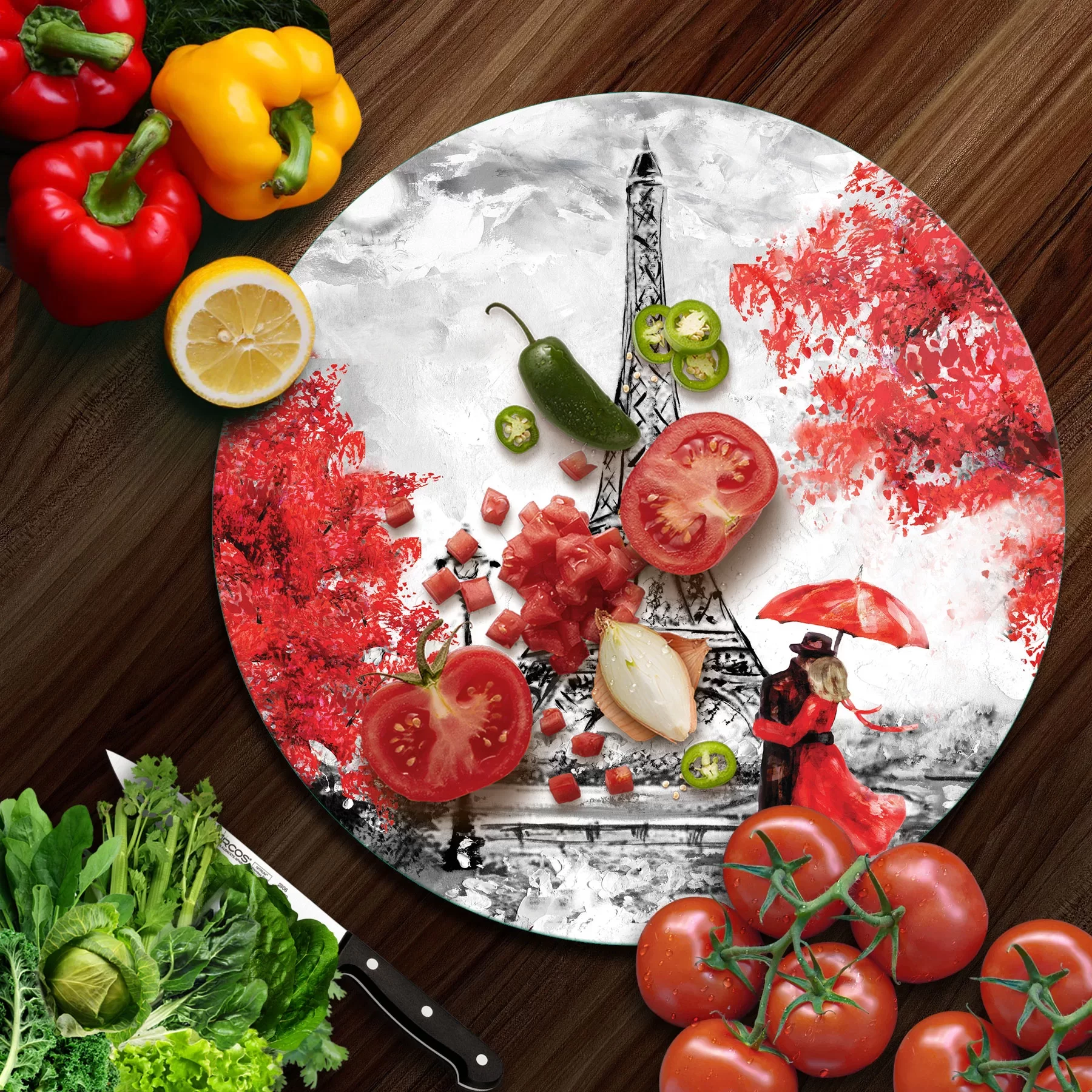 Picture of Decovetro Cam Kesme Tahtası ve Sunumluk Yuvarlak Love paris 30x30 Cm