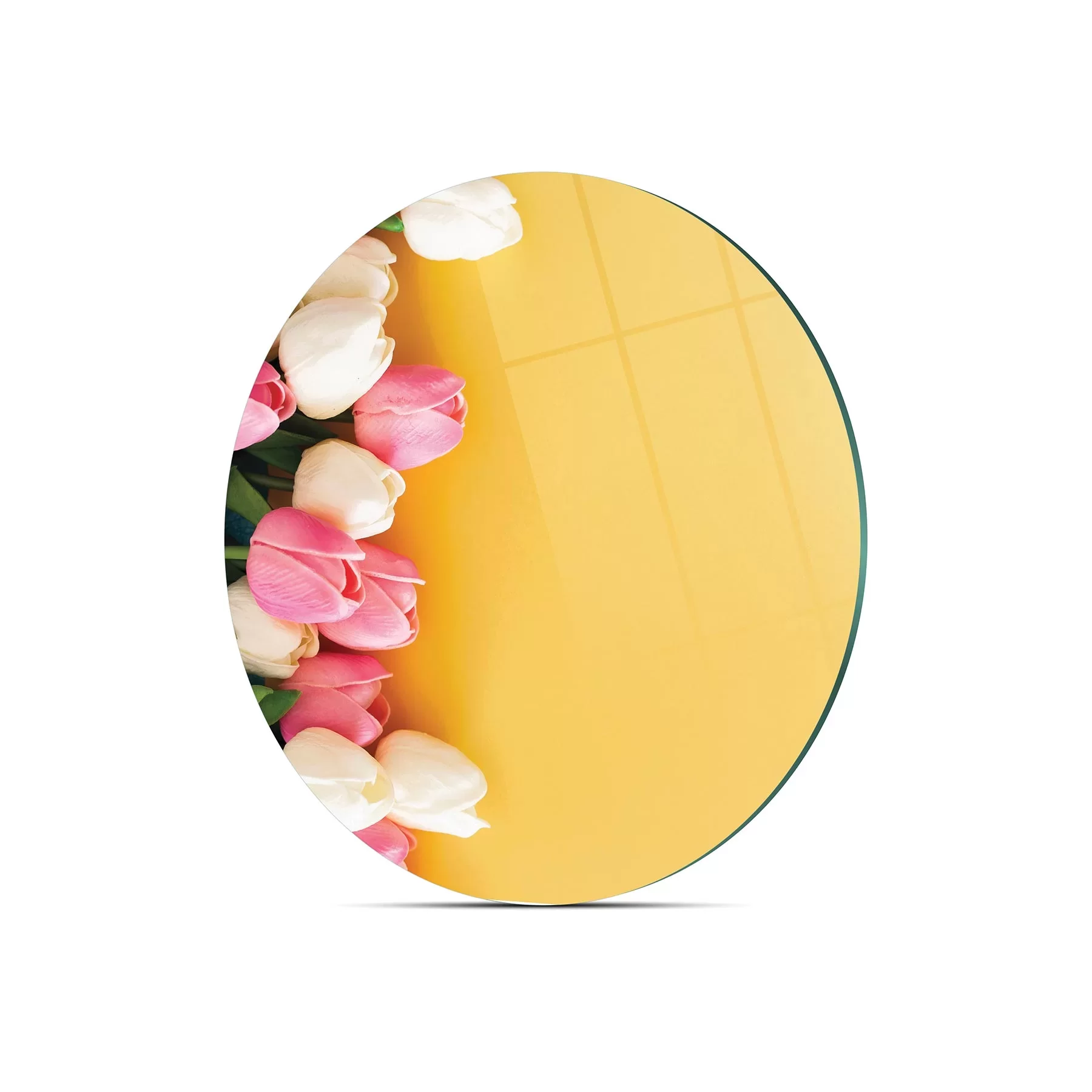 Picture of Decovetro Cam Kesme Tahtası ve Sunumluk Yuvarlak Sarı Lale Desenli 30x30 Cm