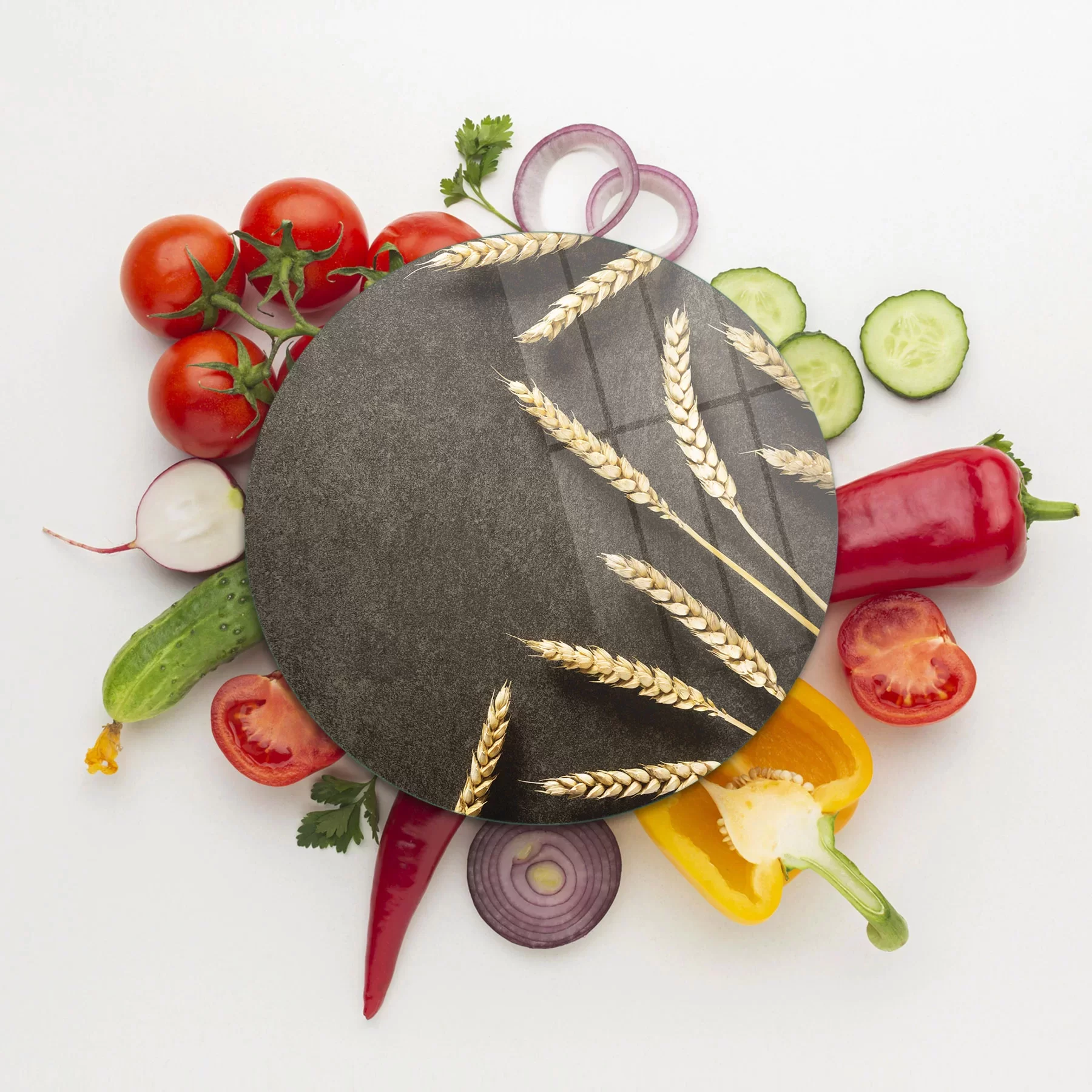 Picture of Decovetro Cam Kesme Tahtası ve Sunumluk Yuvarlak Burçak Desenli 30x30 Cm