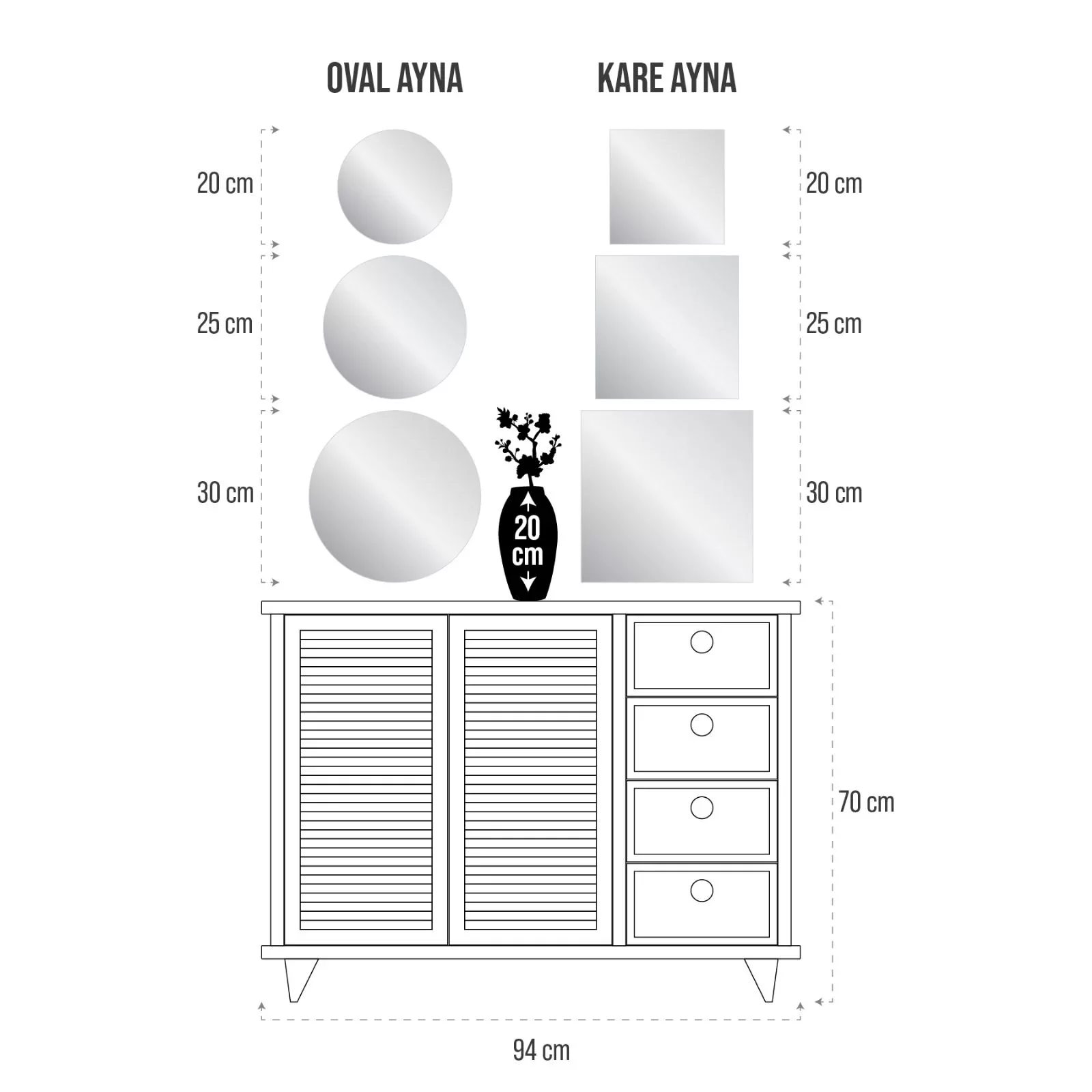 Picture of Decovetro Ayna 4 Parça Yuvarlak Dekoratif Duvar Aynası 20 x 20 Cm
