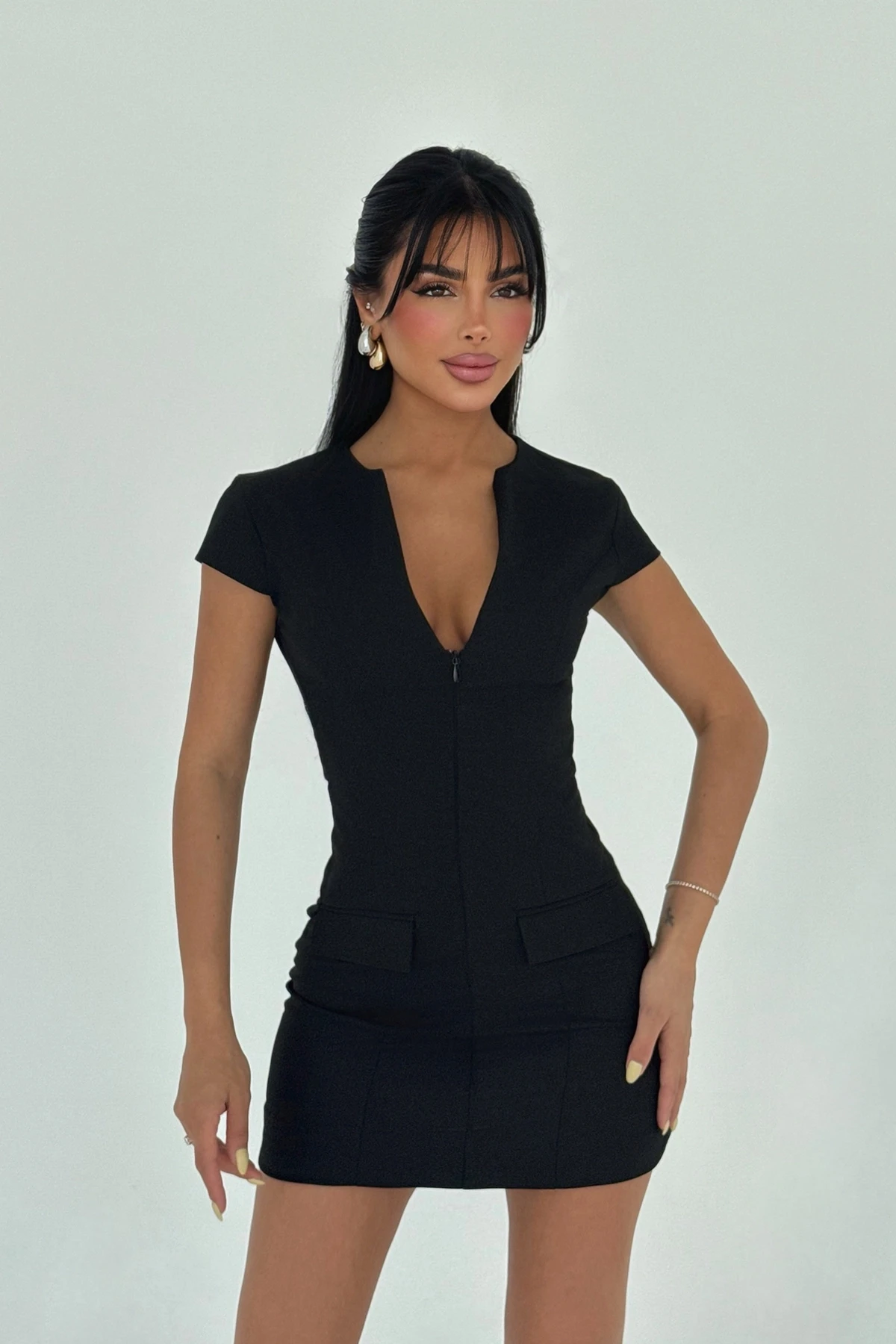 Picture of Black Pocket Detail Mini Dress