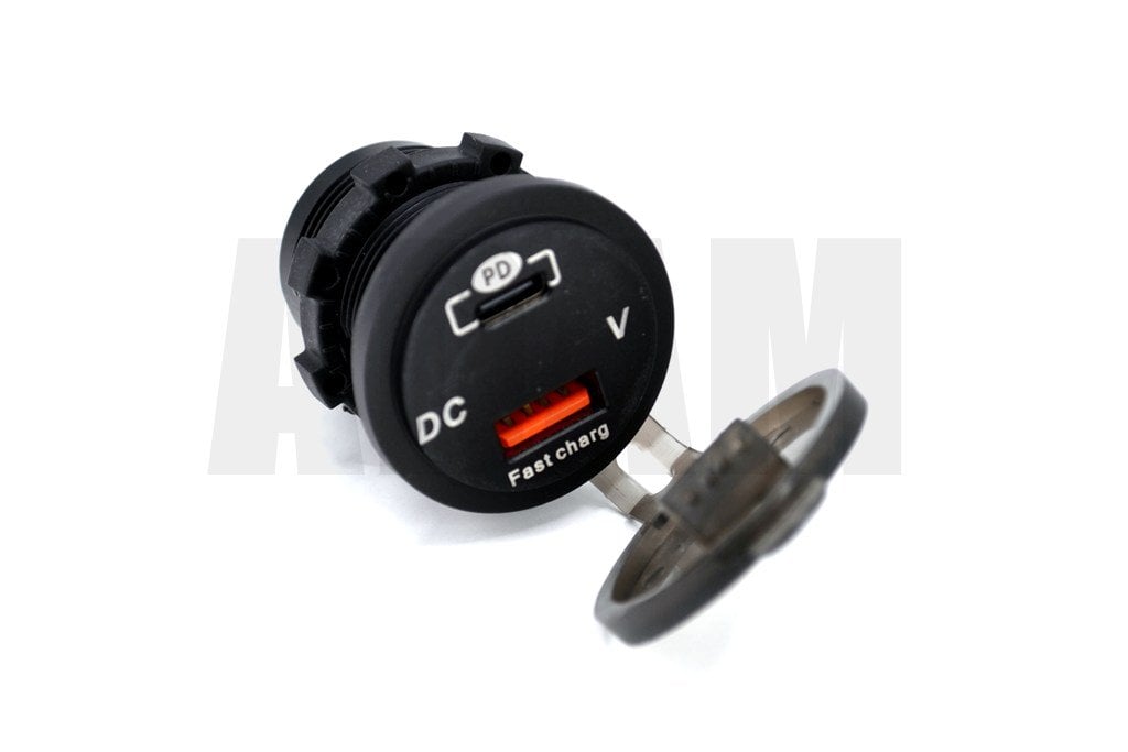 Picture of 12V 24V DC USB Type-C PD Şarj Port Voltmetreli Yuvarlak