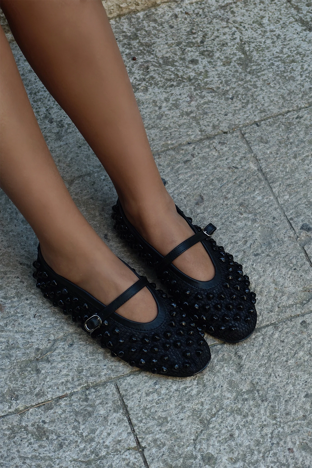 Picture of Black Beaded Detail Ballerina Shoes
