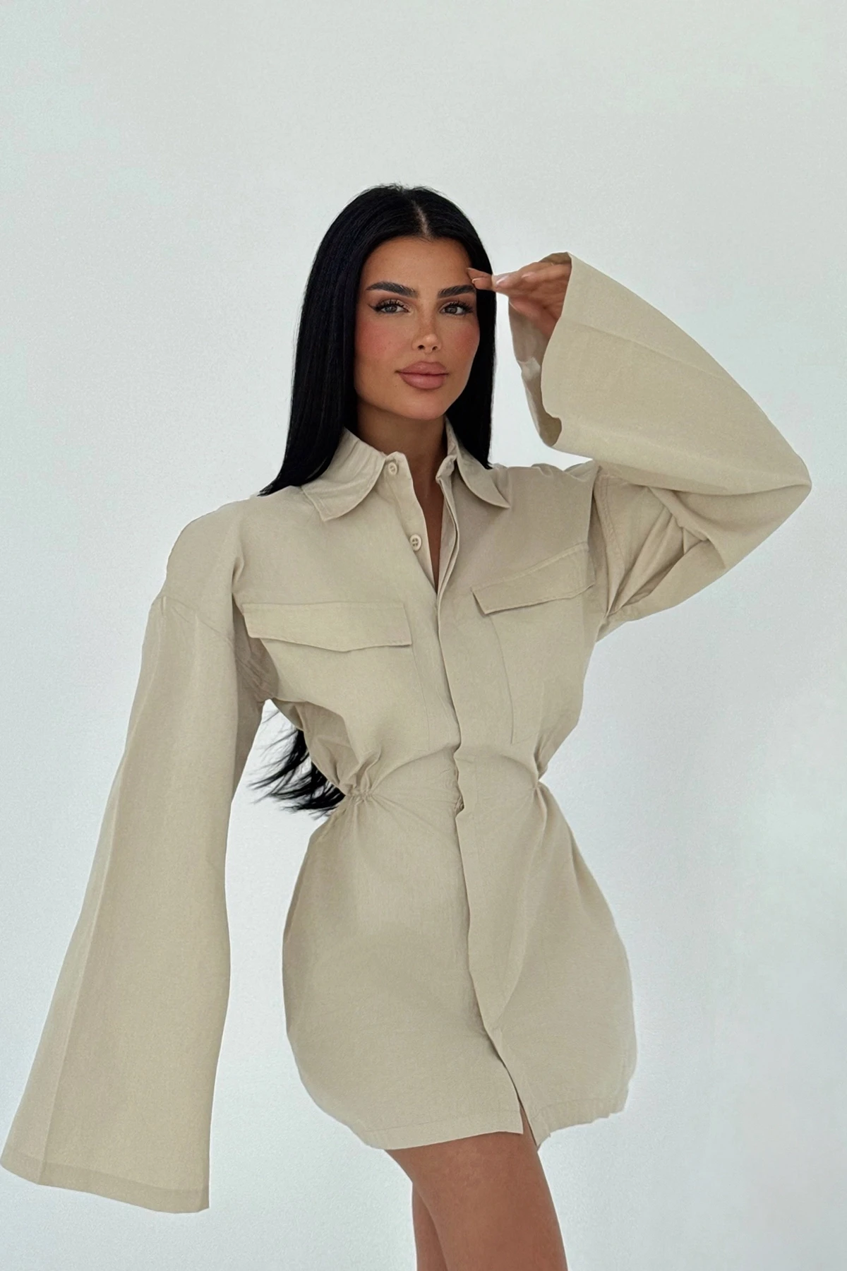 Picture of Cream Shirt Collar Dress