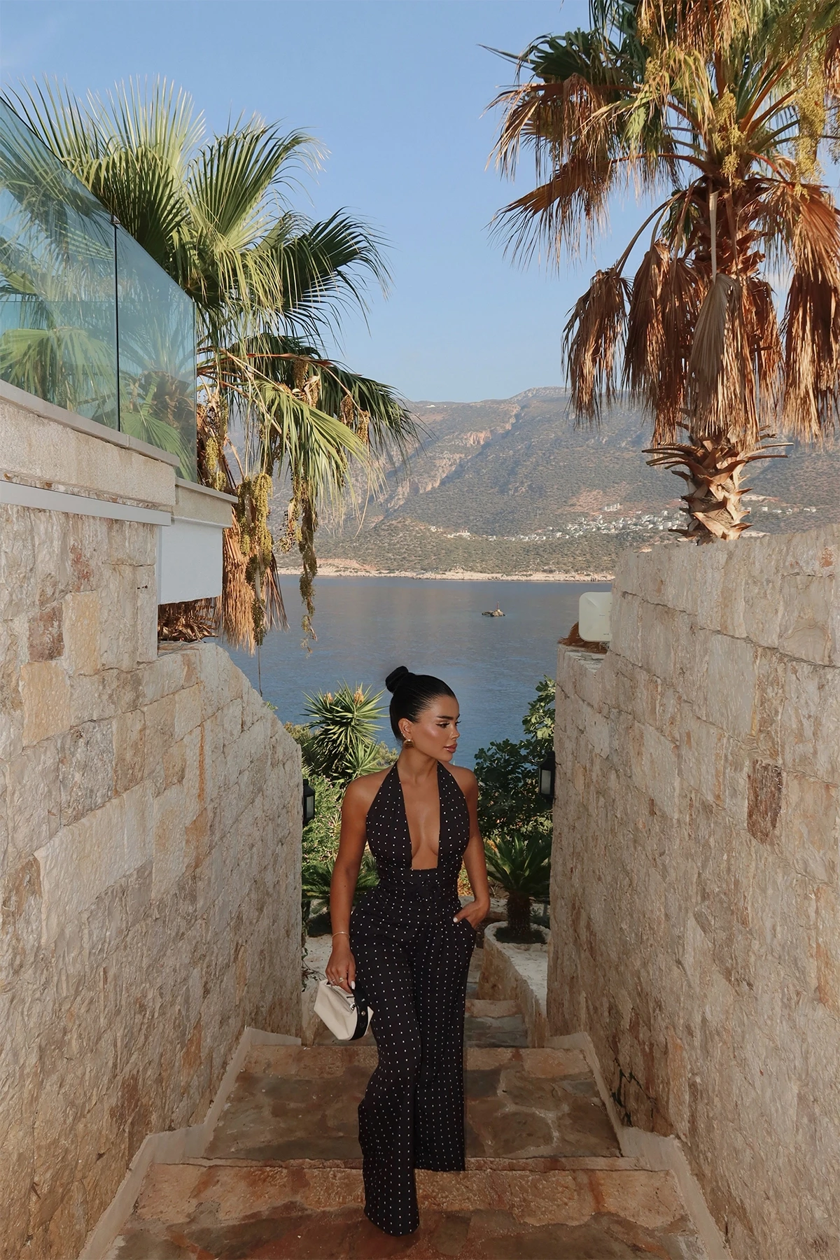 Picture of Black Rose Detail Polka Dot Jumpsuit