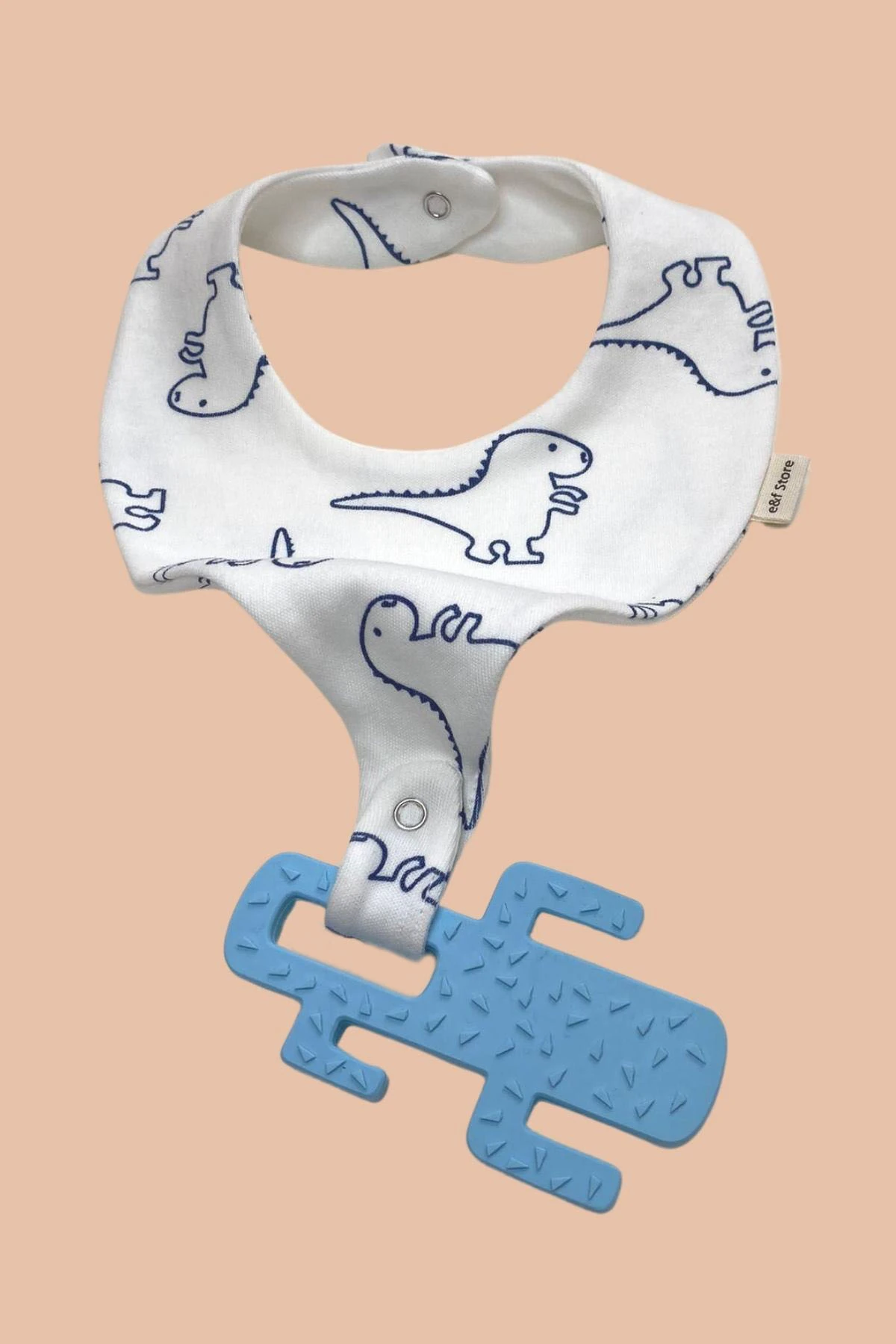 Picture of İkinci Şans - Emzik Tutucu Mama Önlüğü - Dinazor Desenli Beyaz Pamuk Kumaş