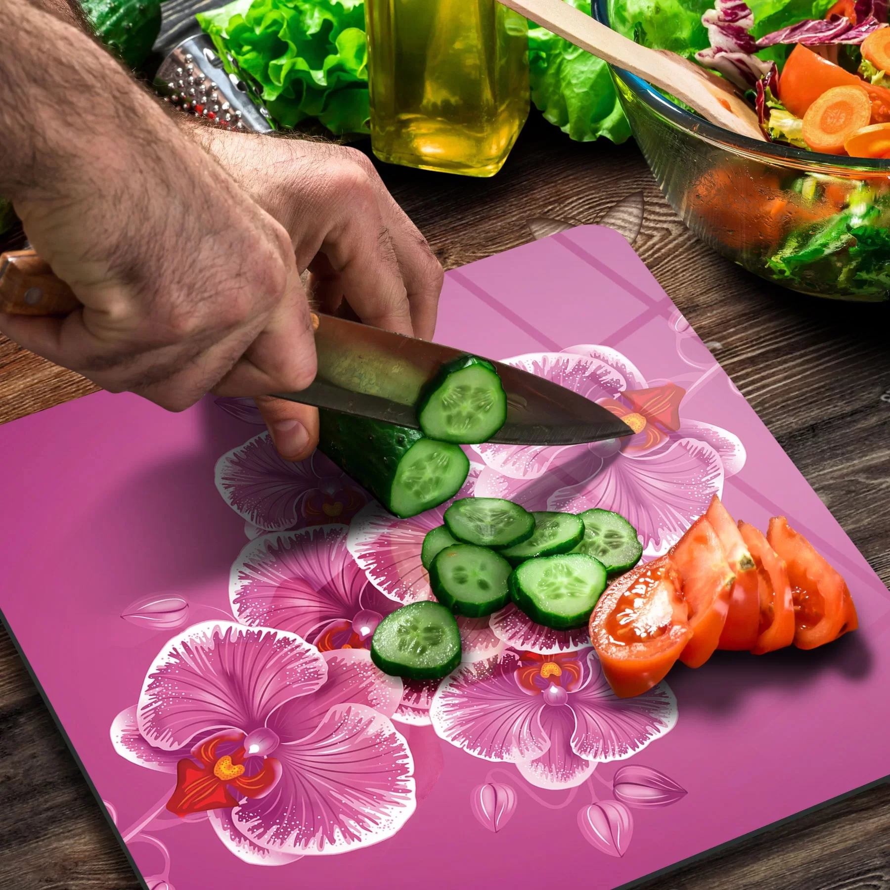 Picture of Decovetro Cam Kesme Tahtası ve Sunumluk Kare Vintage Orkide Desenli 30x30 Cm