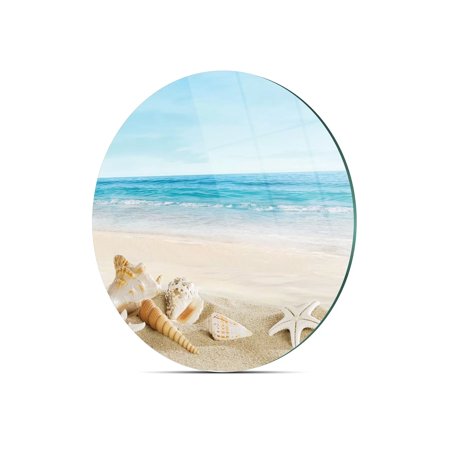 Picture of Decovetro Cam Kesme Tahtası ve Sunumluk Yuvarlak Sahil Deniz Yıldızı Desenli 30x30 Cm