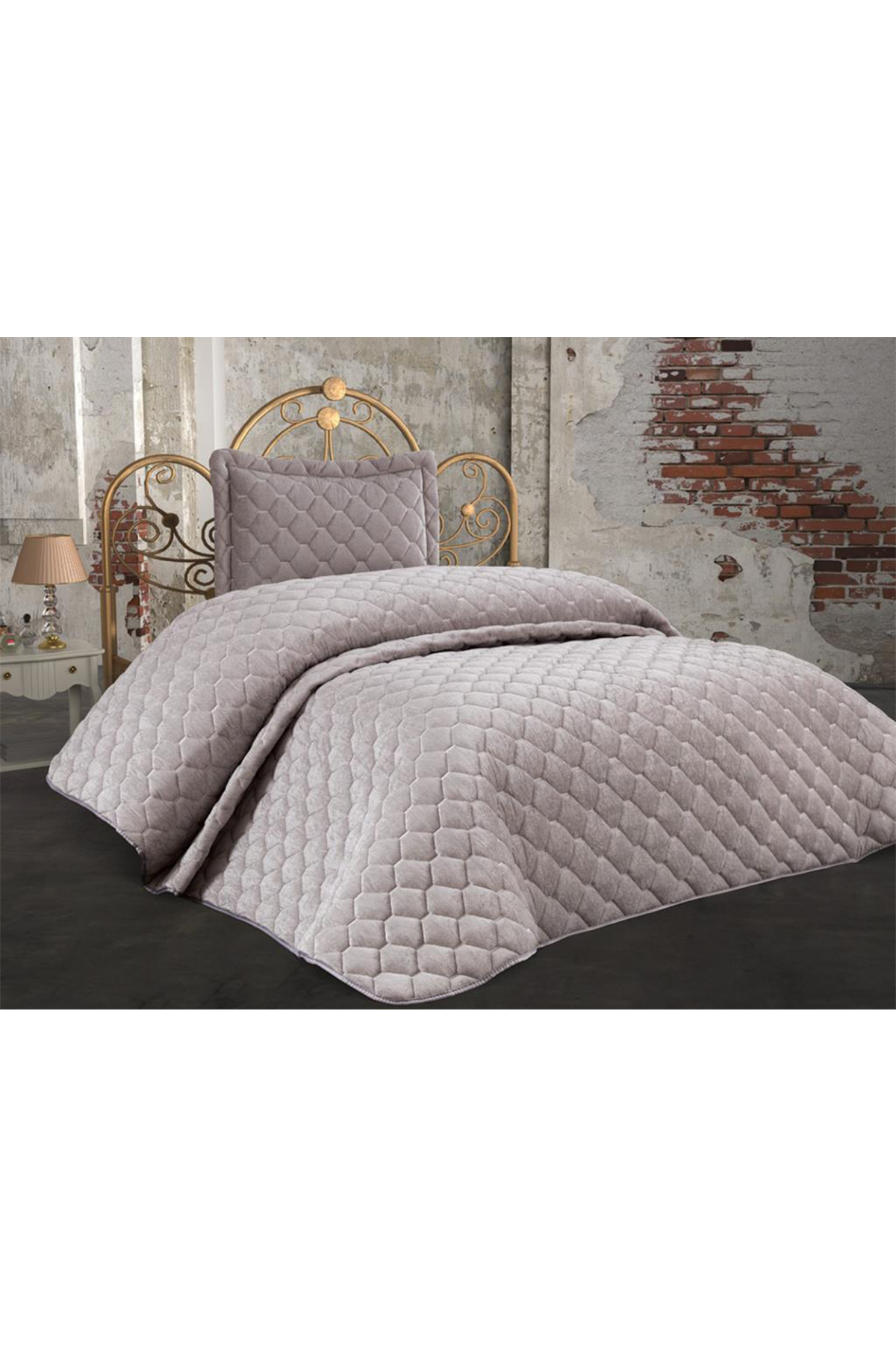 Picture of Lima Kadife Dolgulu Tek Kişilik Yatak Örtüsü Gri