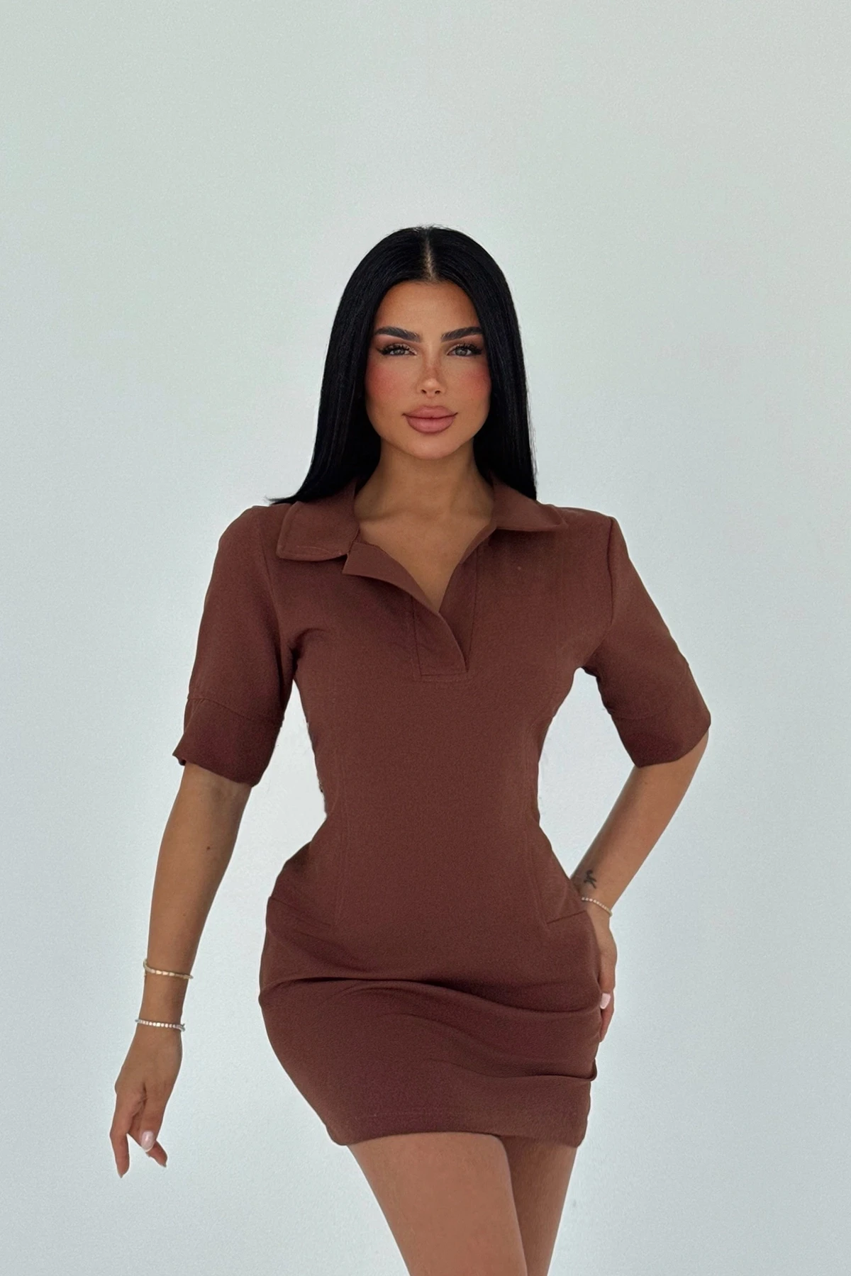 Picture of Brown Shirt Collar Dress