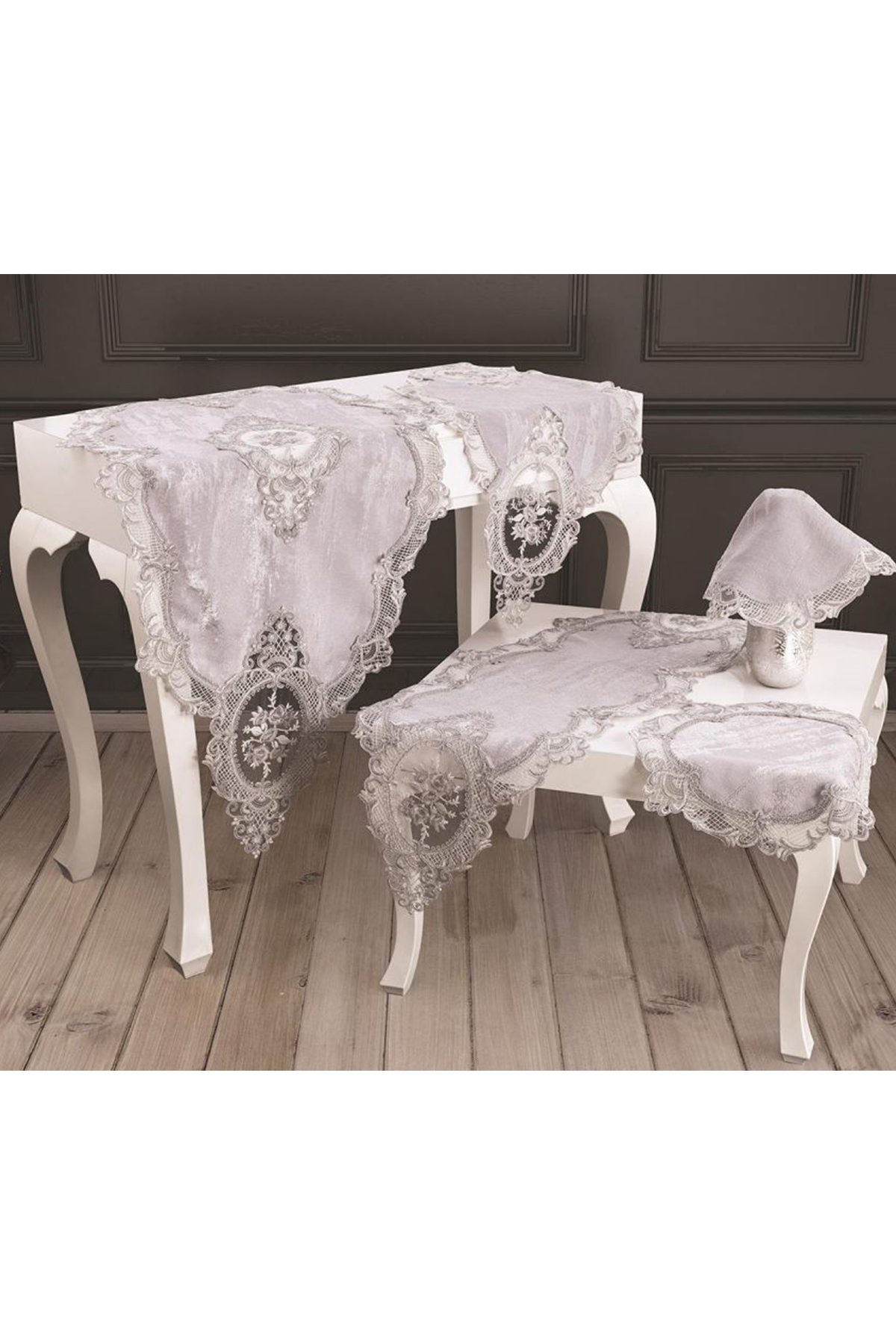 Picture of Fransız Güpürlü Şönil Elit Salon Takımı 5 Parça Gri