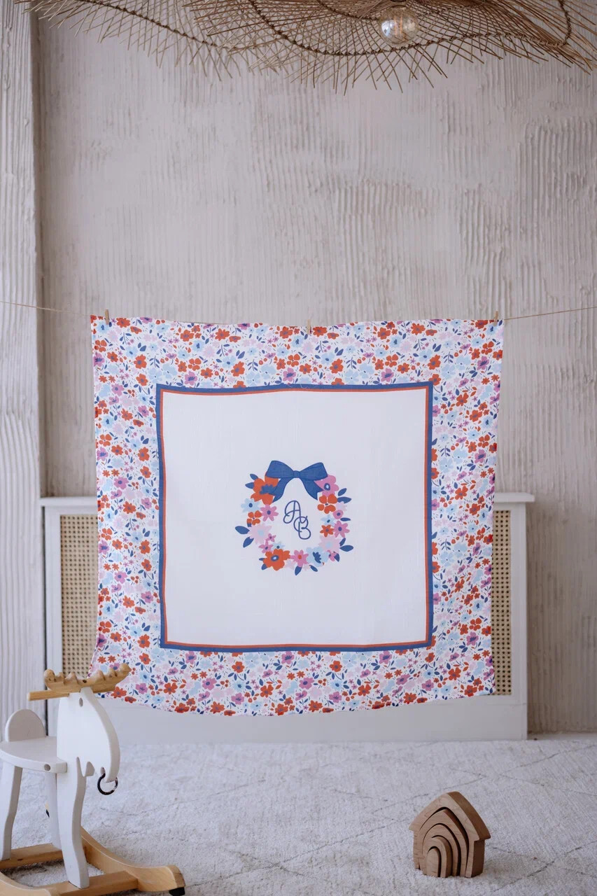 Picture of Müslin Bebek Örtüsü Ve 3’Lü Ağız Bezi Seti - Minik Çiçekler / Kırmızı