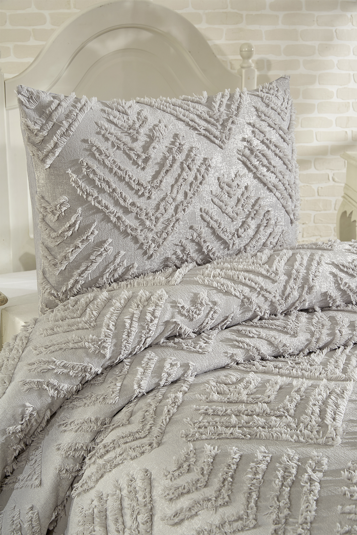 Picture of Çeyiz Diyarı Pine 2 Parça Tek Kişilik Pike Takımı Gri