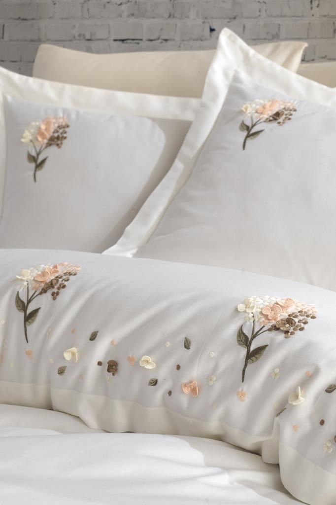 Picture of Narissa Nakışlı %100 Pamuk Saten Çift Kişilik Nevresim Takımı Ekru