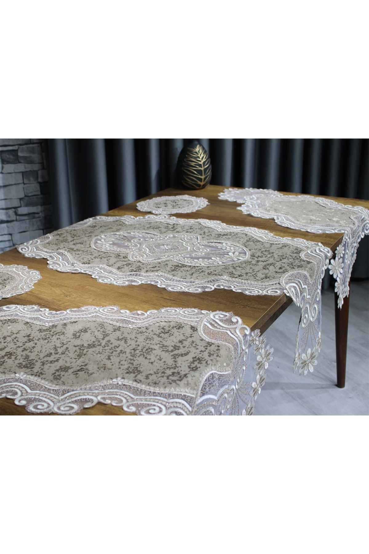 Picture of Aryen Kadife Kordone 5 Parça Salon Takımı Cappucino