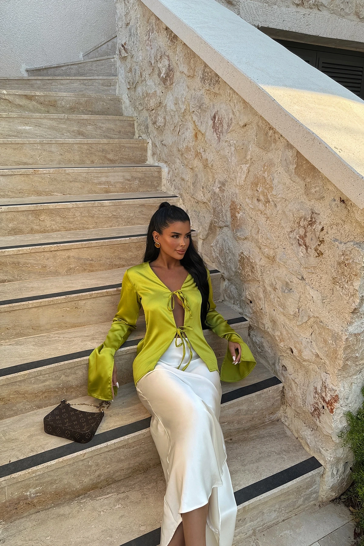 Picture of Oil Green Tie Front Shirt