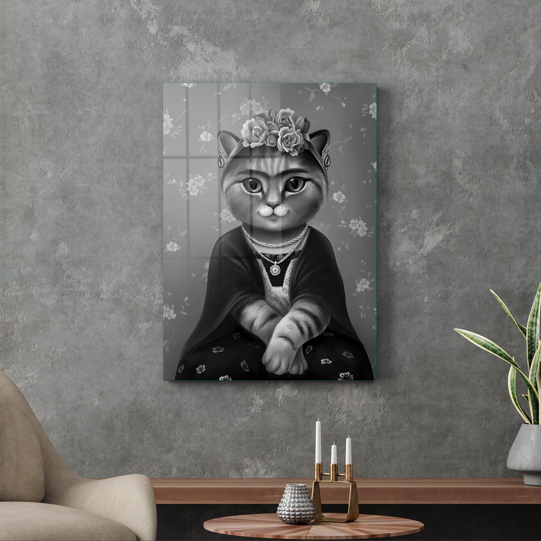 Picture of Decovetro Cam Tablo Kedi Frida 50x70 cm