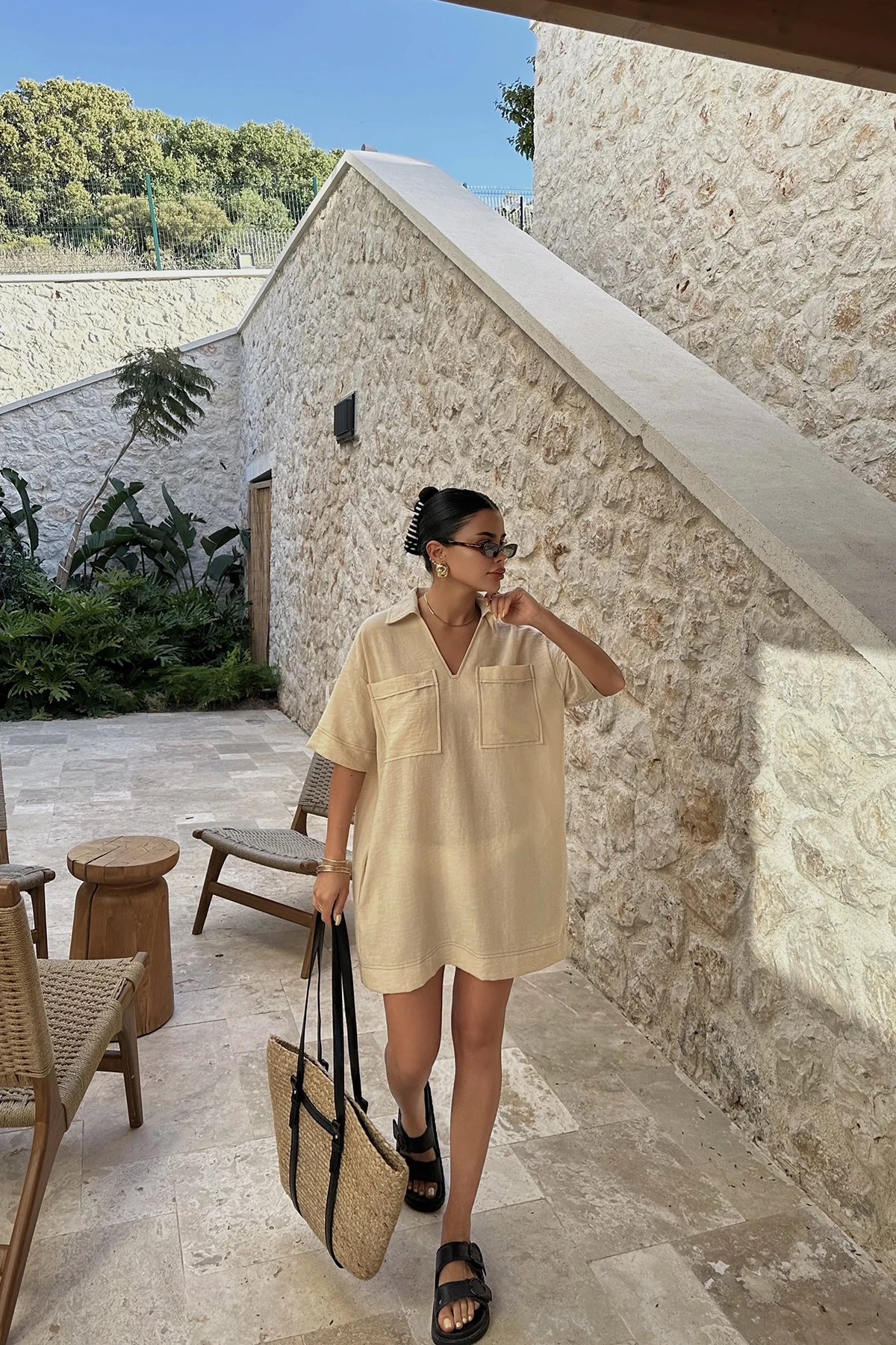 Picture of Beige Tilda Linen Shirt Dress