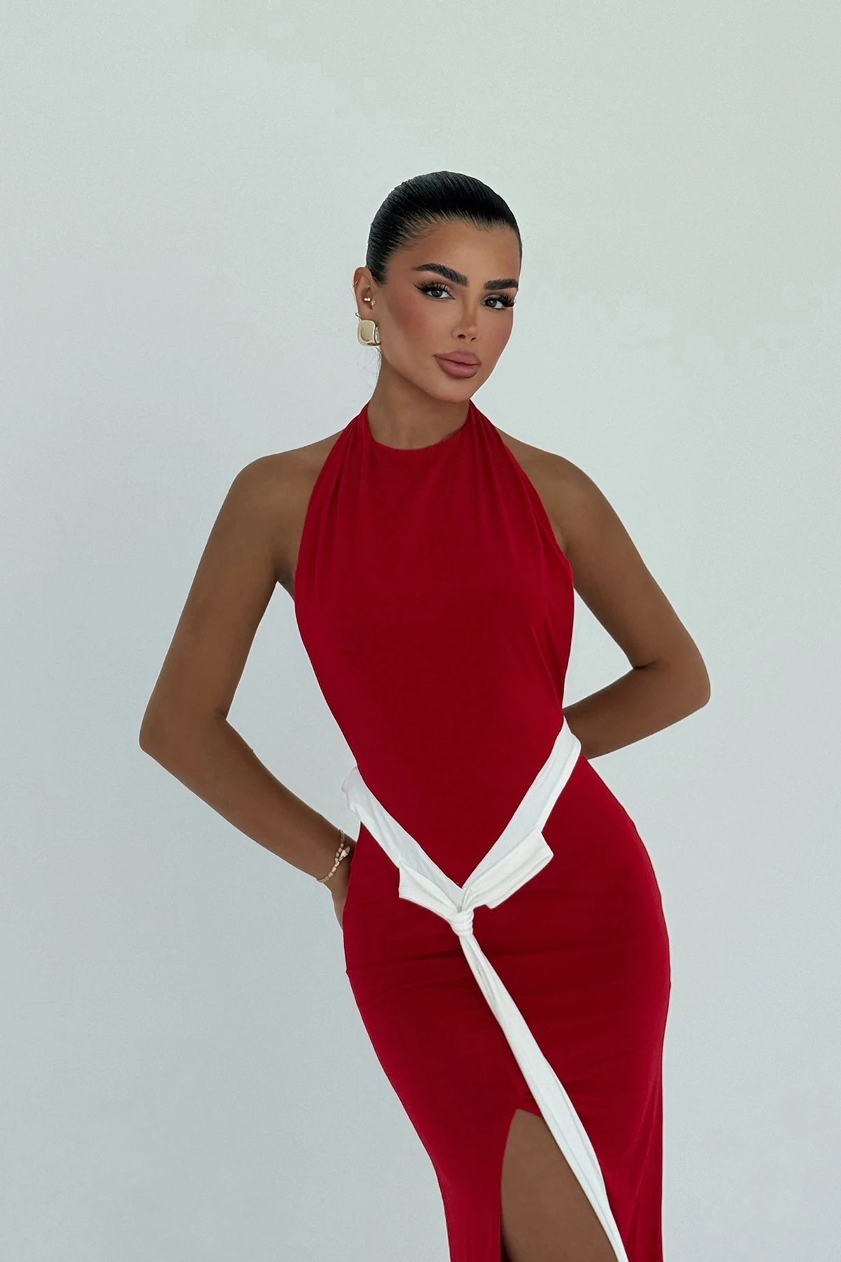 Picture of Red Front Tie Long Dress