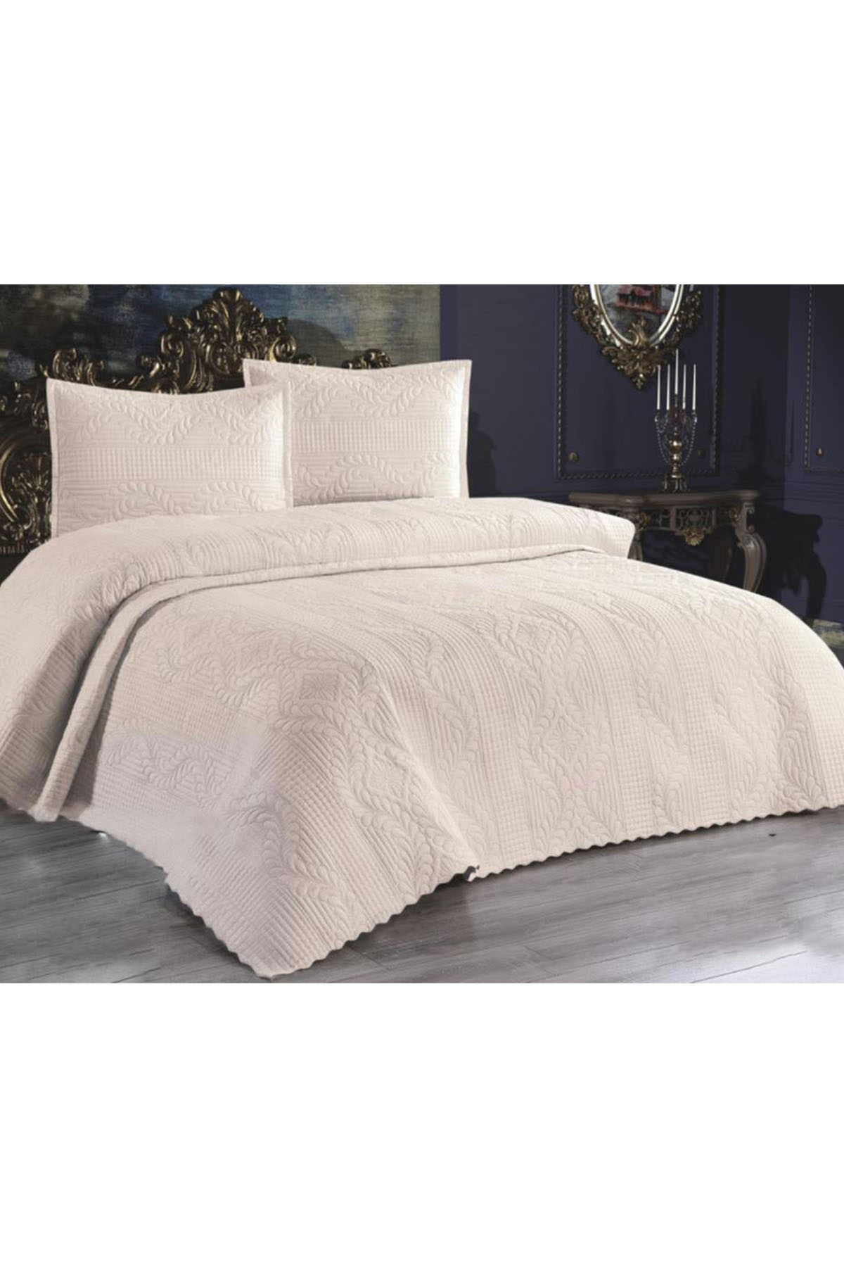 Picture of Ultrasonik Kapitoneli Sena Çift Kişilik Yatak Örtüsü Açık Cappucino