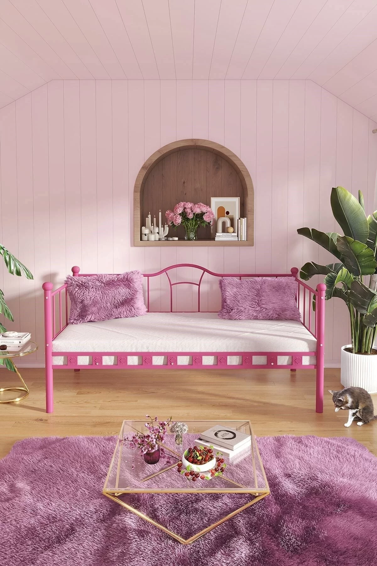 Picture of Kamelya Sedir Metal Karyola Pembe