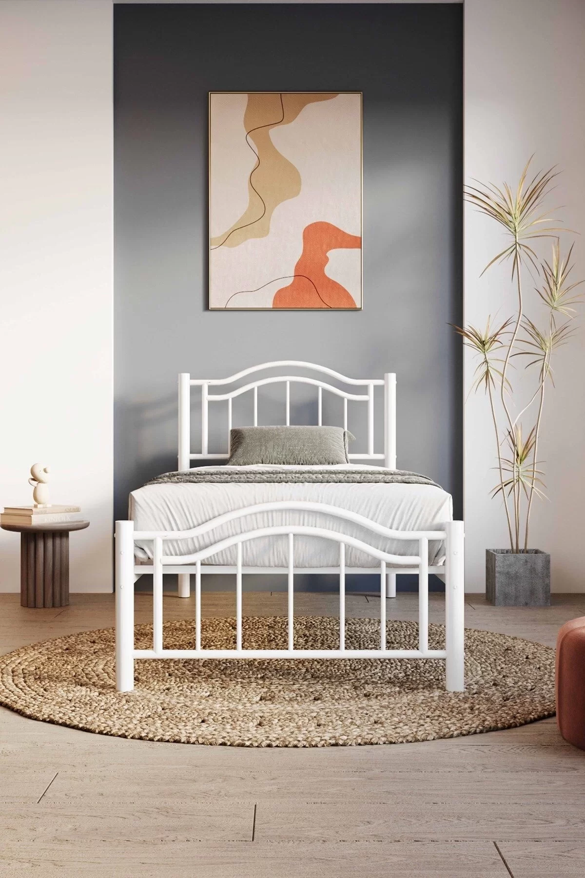 Picture of Belinay Ferforje Metal Tek Kişilik Karyola Beyaz