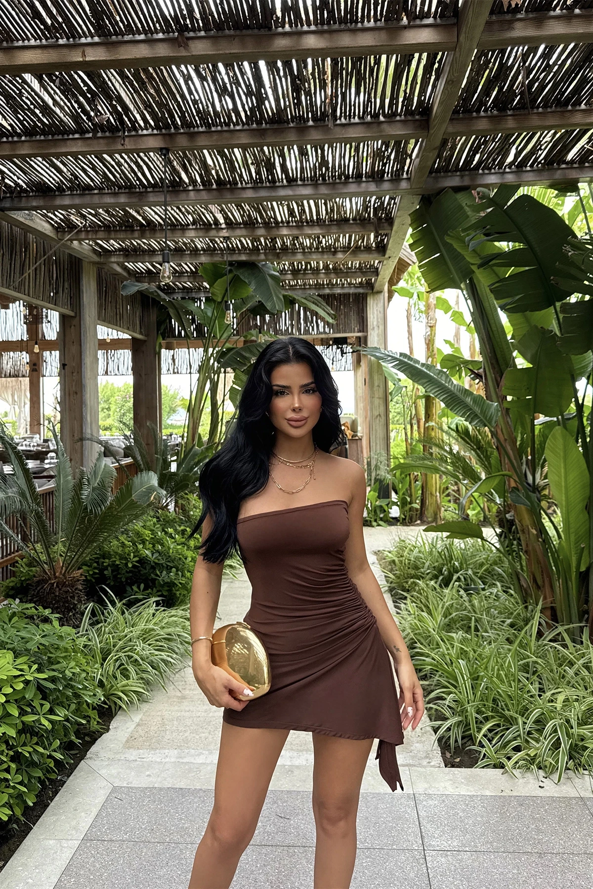 Picture of Brown Strapless Mini Dress