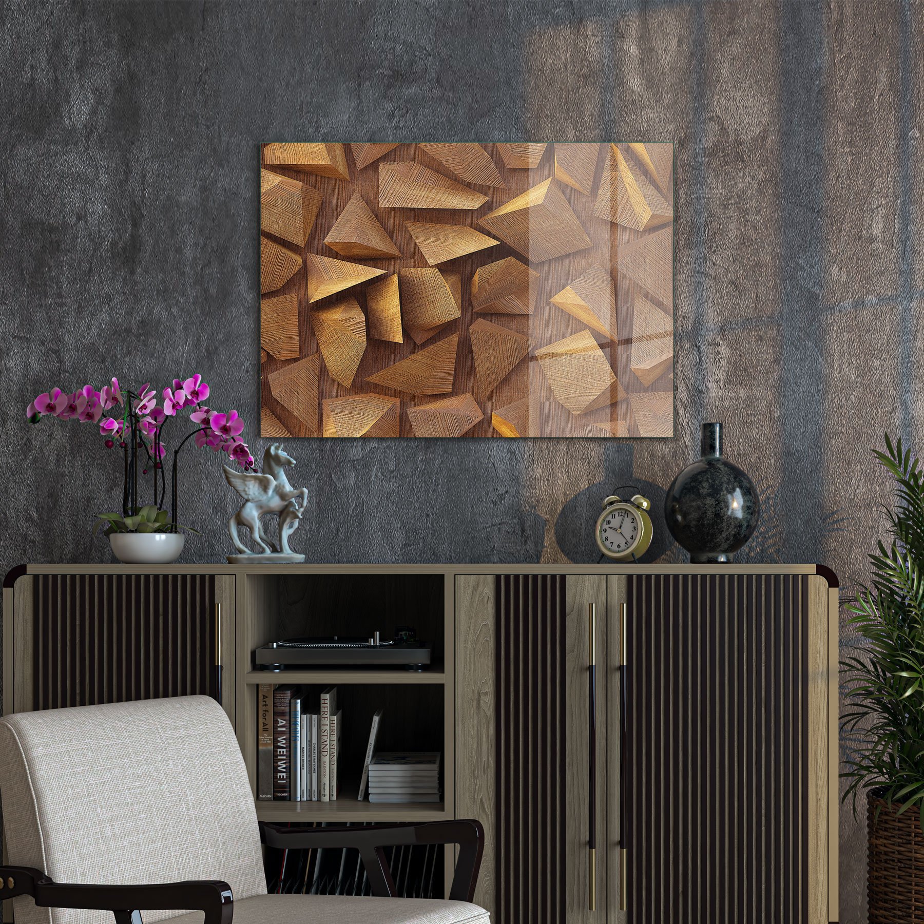 Picture of Decovetro Cam Tablo Geometrik Ahşap Ağaç Desenli 70x100 cm