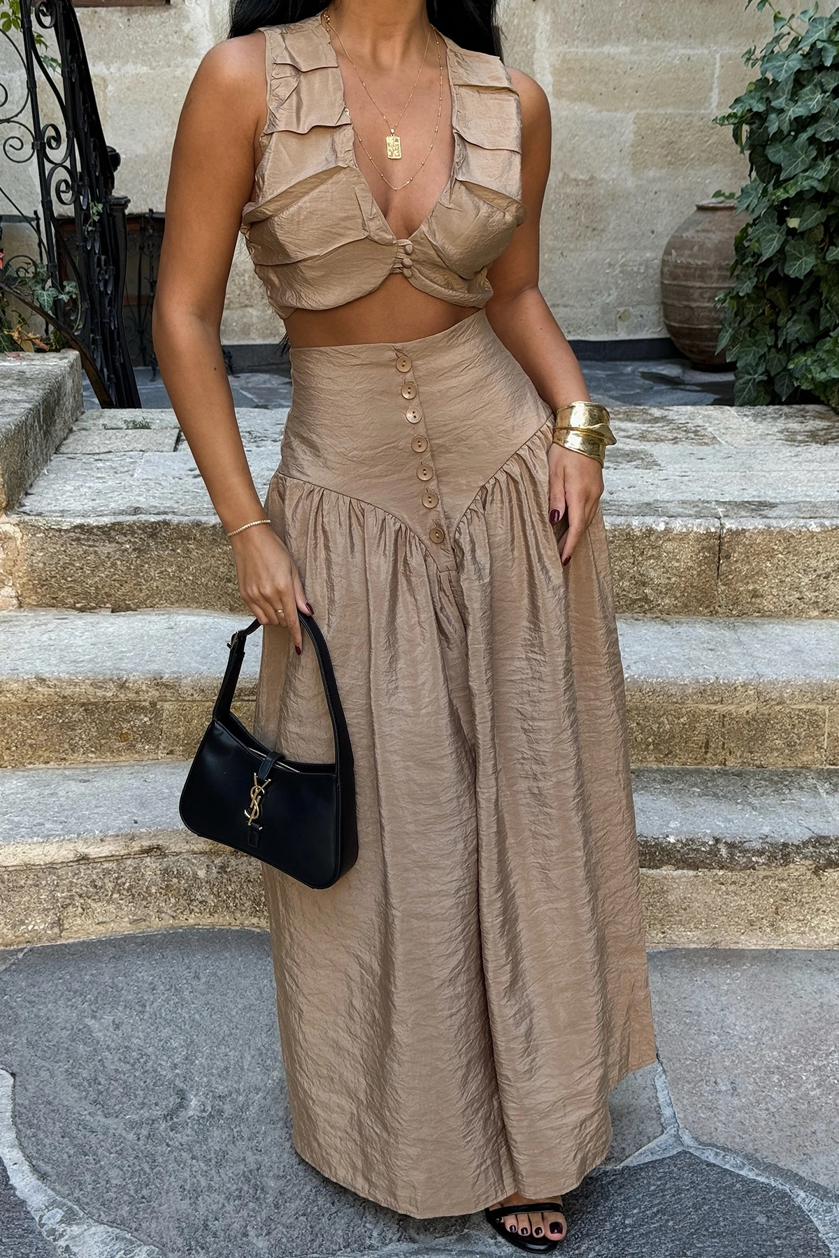 Picture of Beige Button Detailed Vest Suit